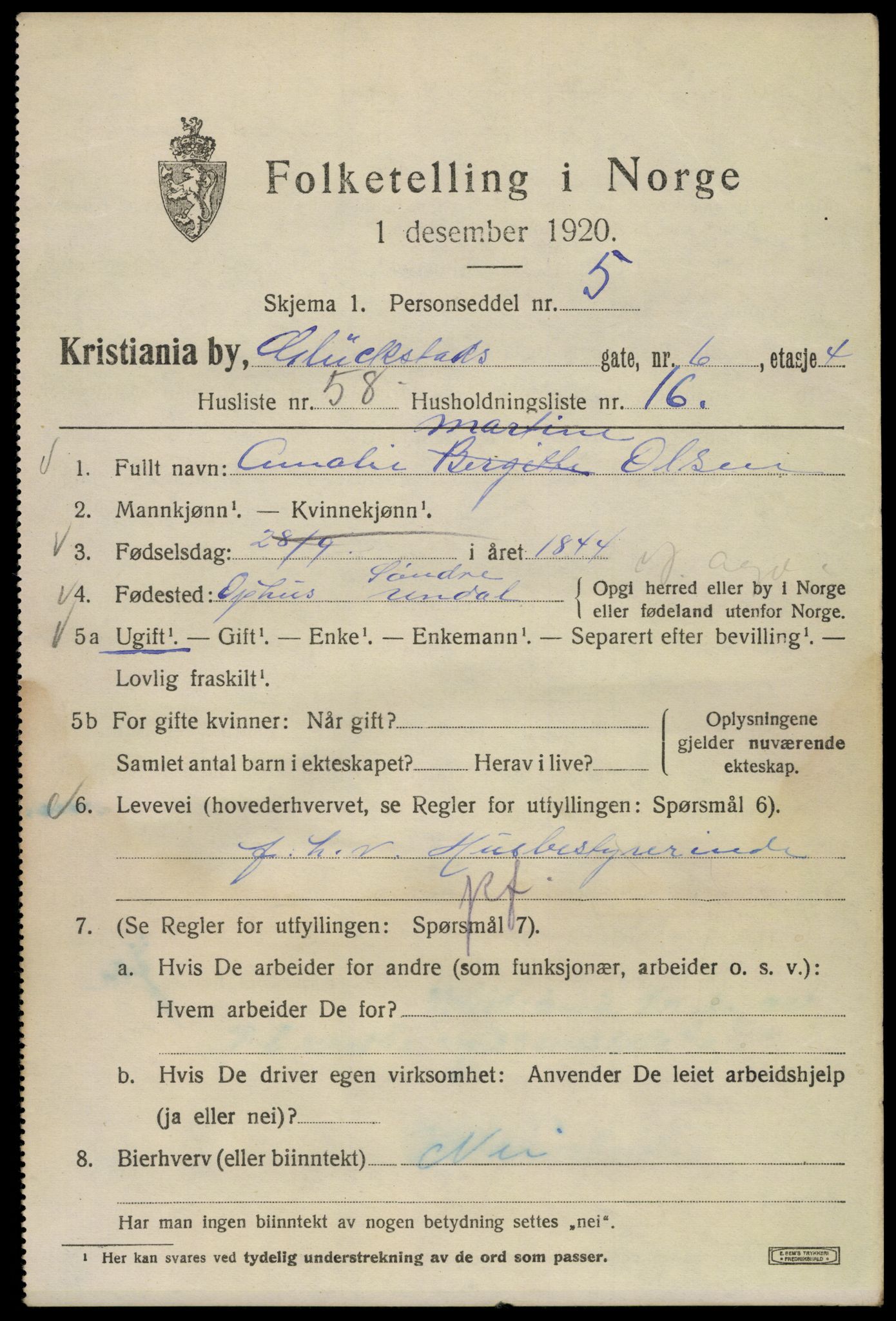 SAO, 1920 census for Kristiania, 1920, p. 250877