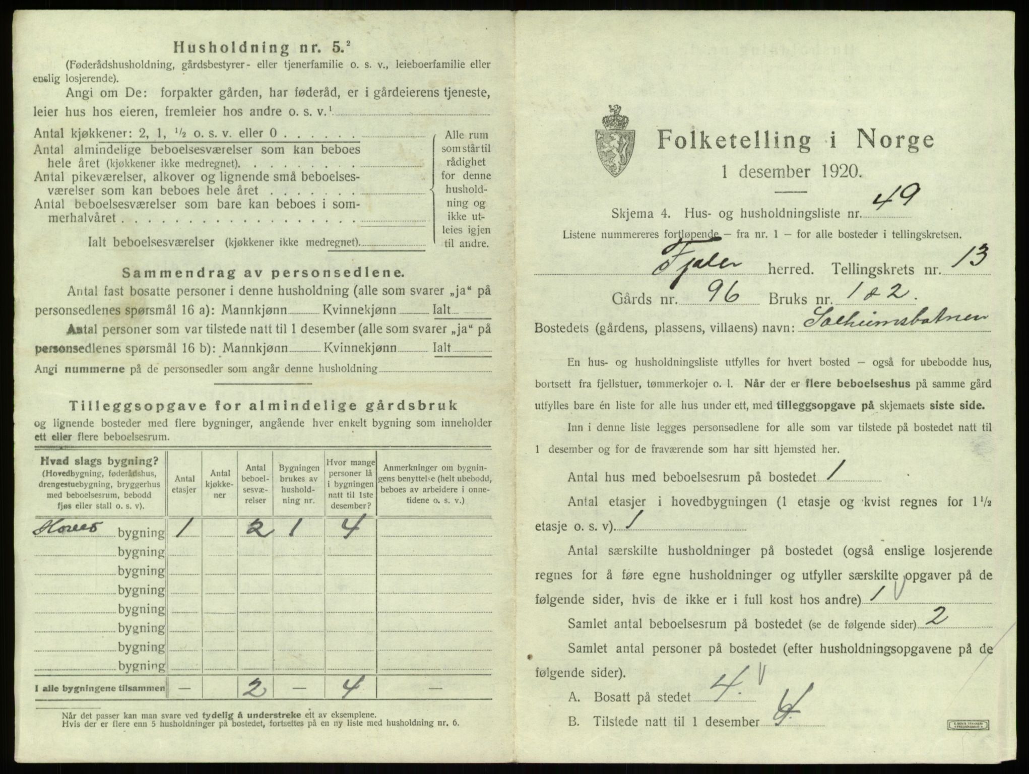 SAB, 1920 census for Fjaler, 1920, p. 1156