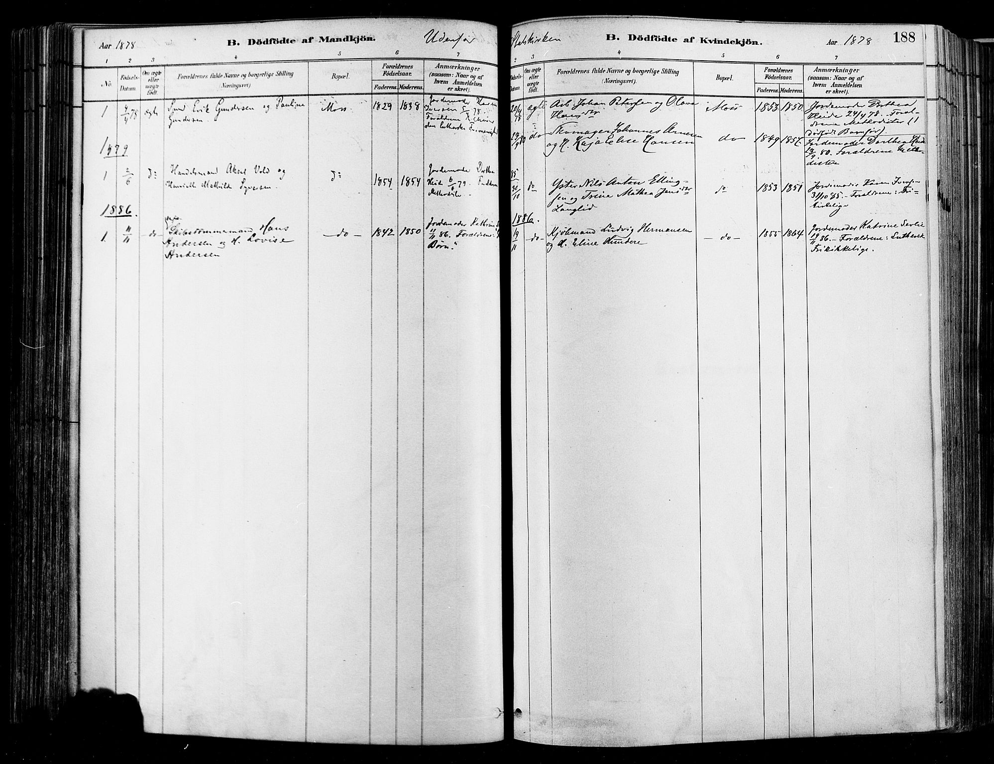 Moss prestekontor Kirkebøker, SAO/A-2003/F/Fb/L0001: Parish register (official) no. II 1, 1878-1886, p. 188