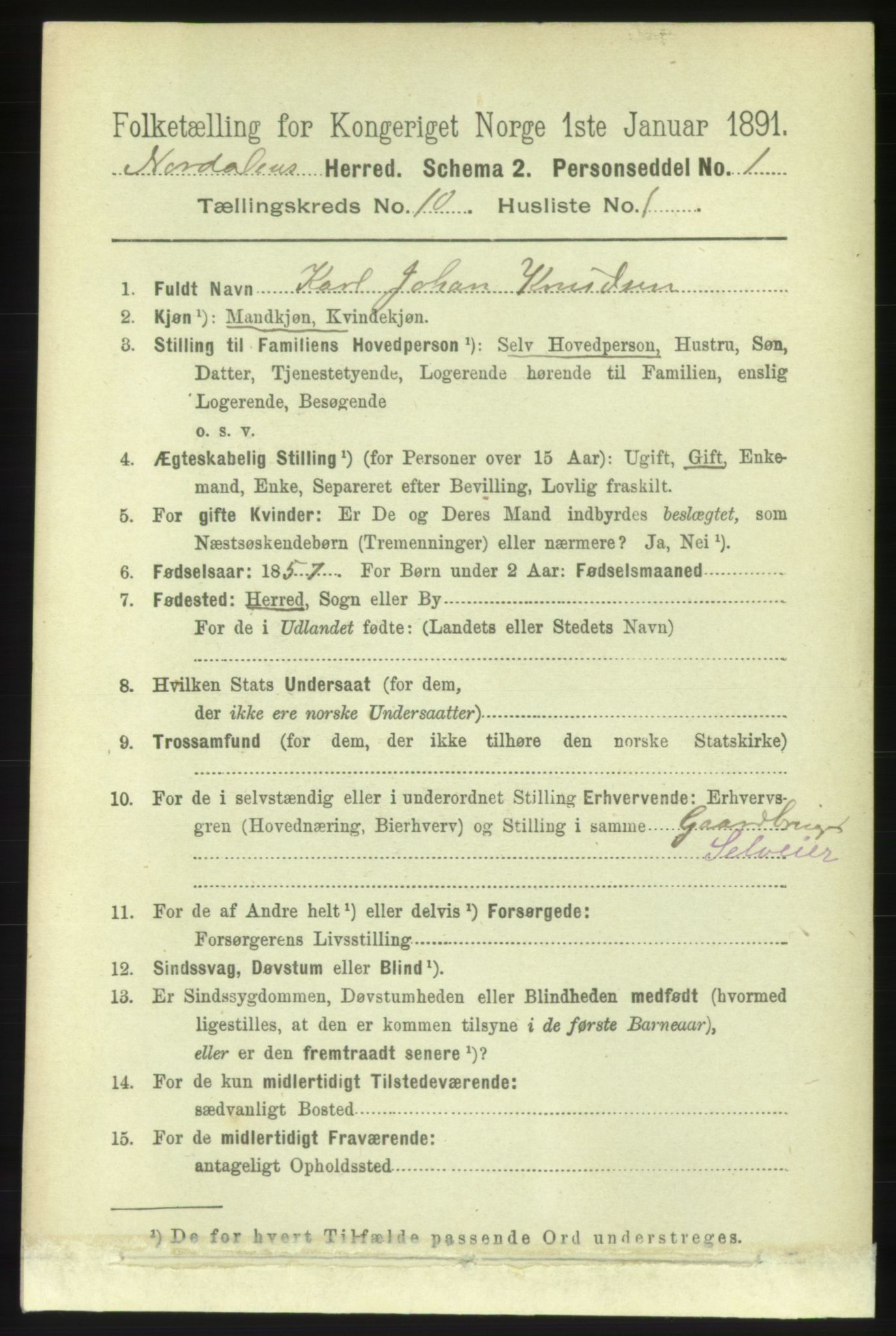 RA, 1891 census for 1524 Norddal, 1891, p. 2197