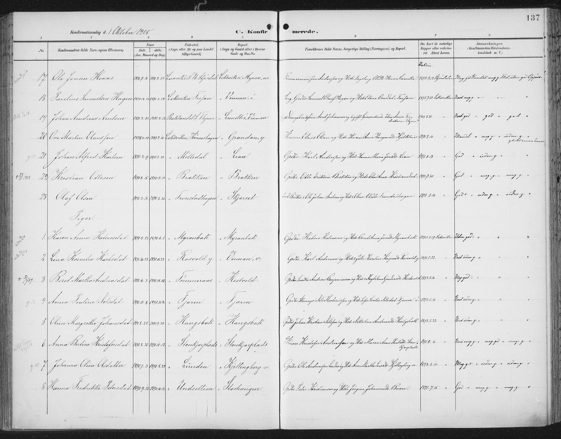 Ministerialprotokoller, klokkerbøker og fødselsregistre - Nord-Trøndelag, SAT/A-1458/701/L0011: Parish register (official) no. 701A11, 1899-1915, p. 137