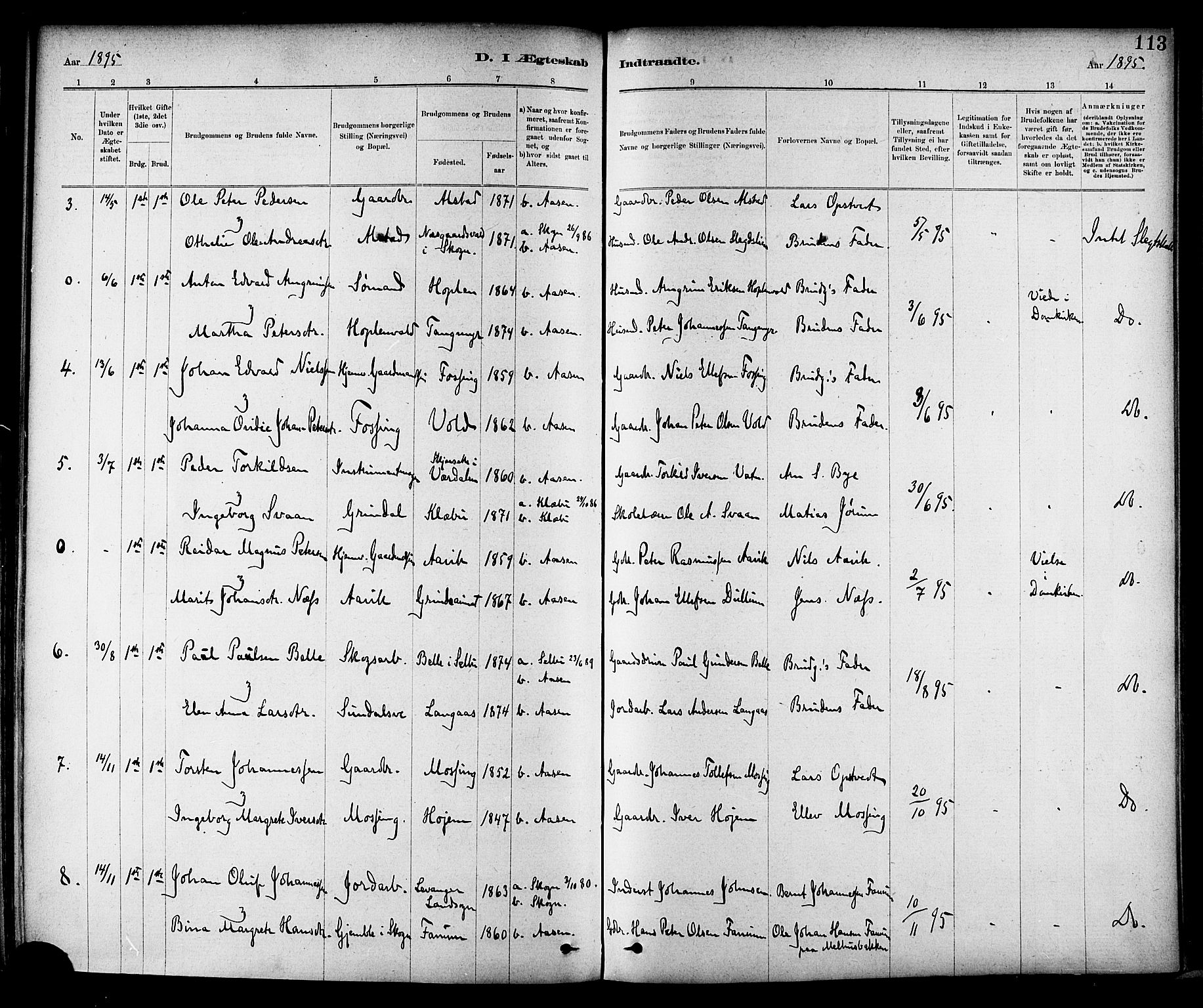 Ministerialprotokoller, klokkerbøker og fødselsregistre - Nord-Trøndelag, AV/SAT-A-1458/714/L0130: Parish register (official) no. 714A01, 1878-1895, p. 113