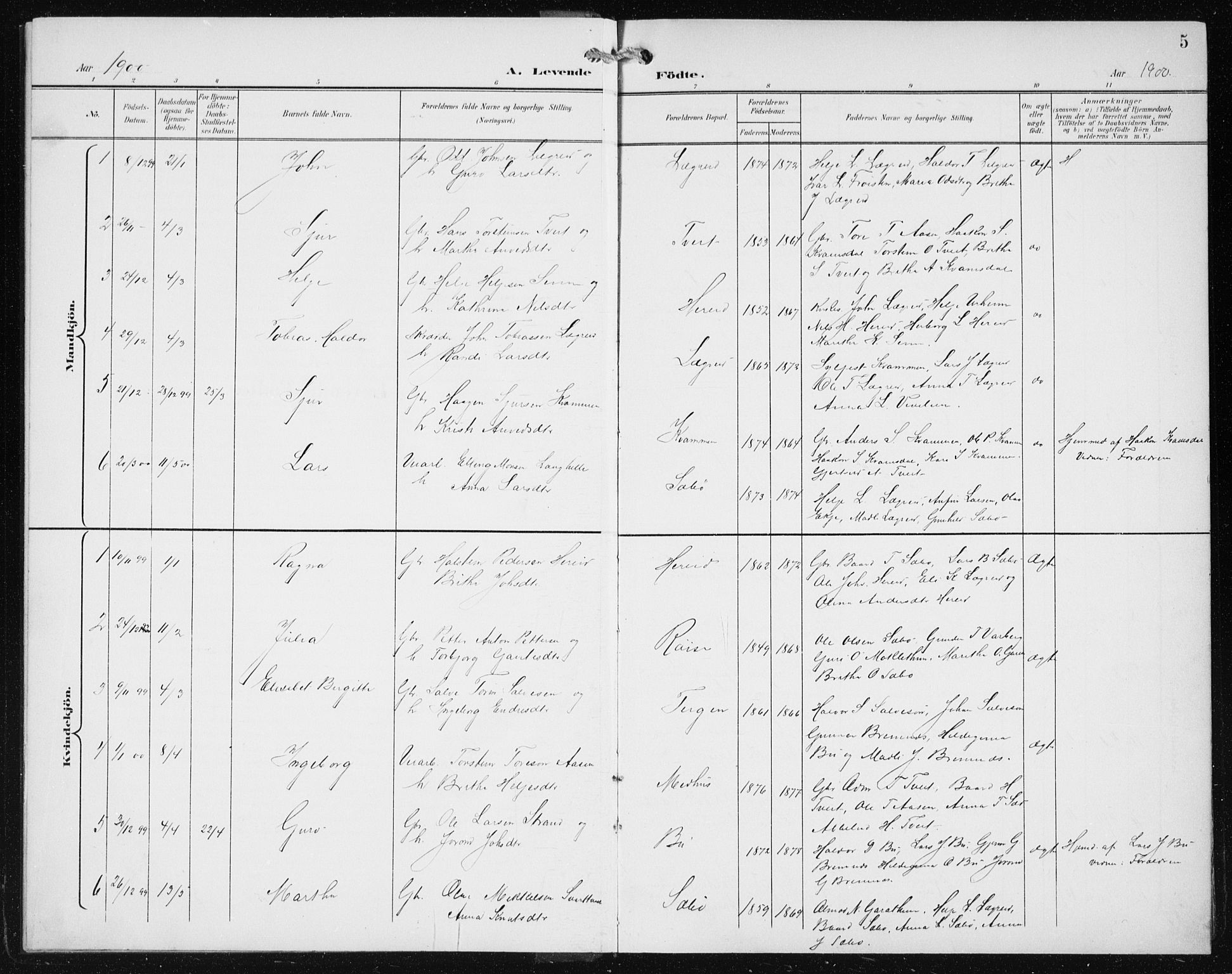 Ullensvang sokneprestembete, SAB/A-78701/H/Hab: Parish register (copy) no. C  3, 1899-1932, p. 5