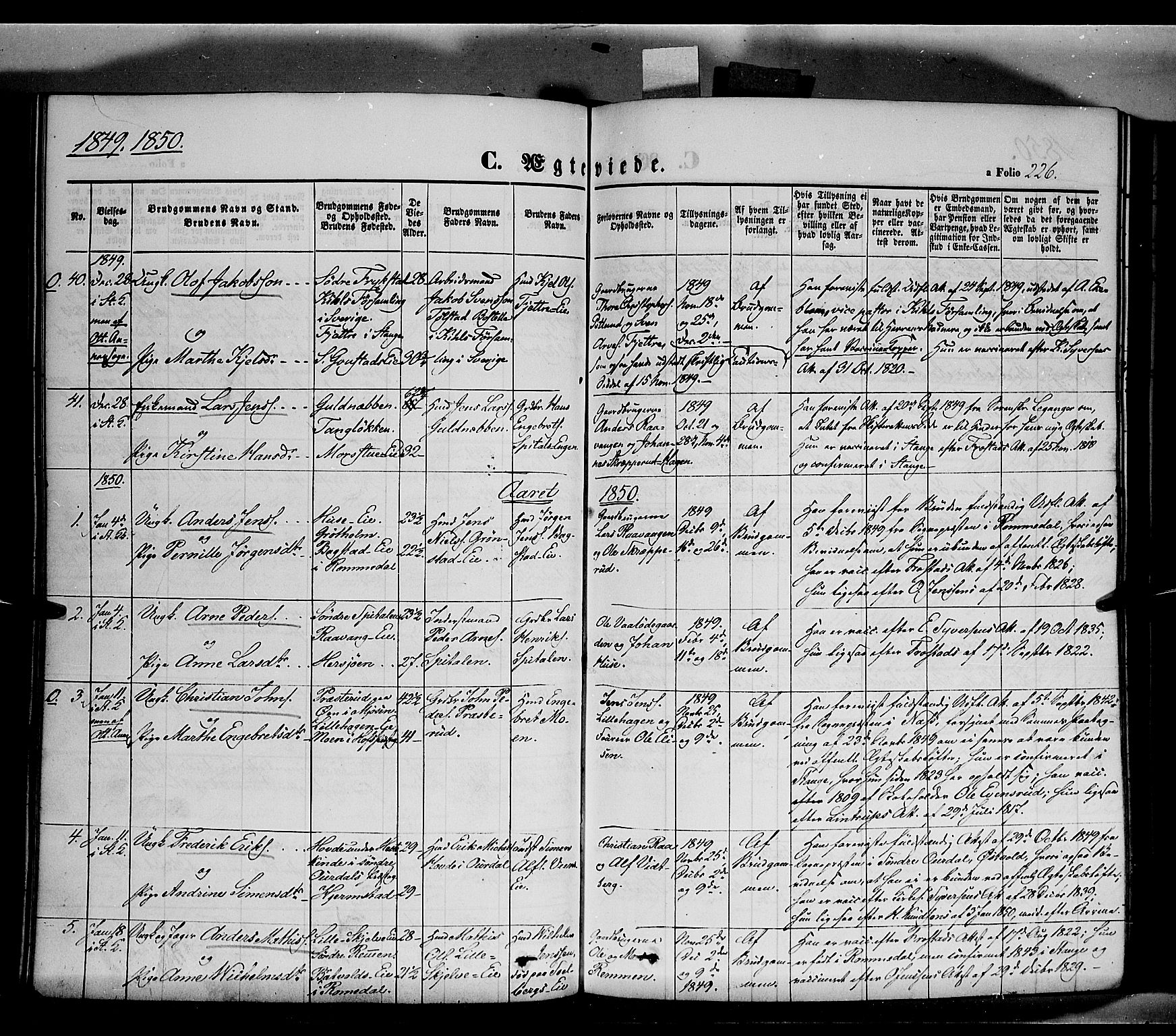 Stange prestekontor, SAH/PREST-002/K/L0011: Parish register (official) no. 11, 1846-1852, p. 226