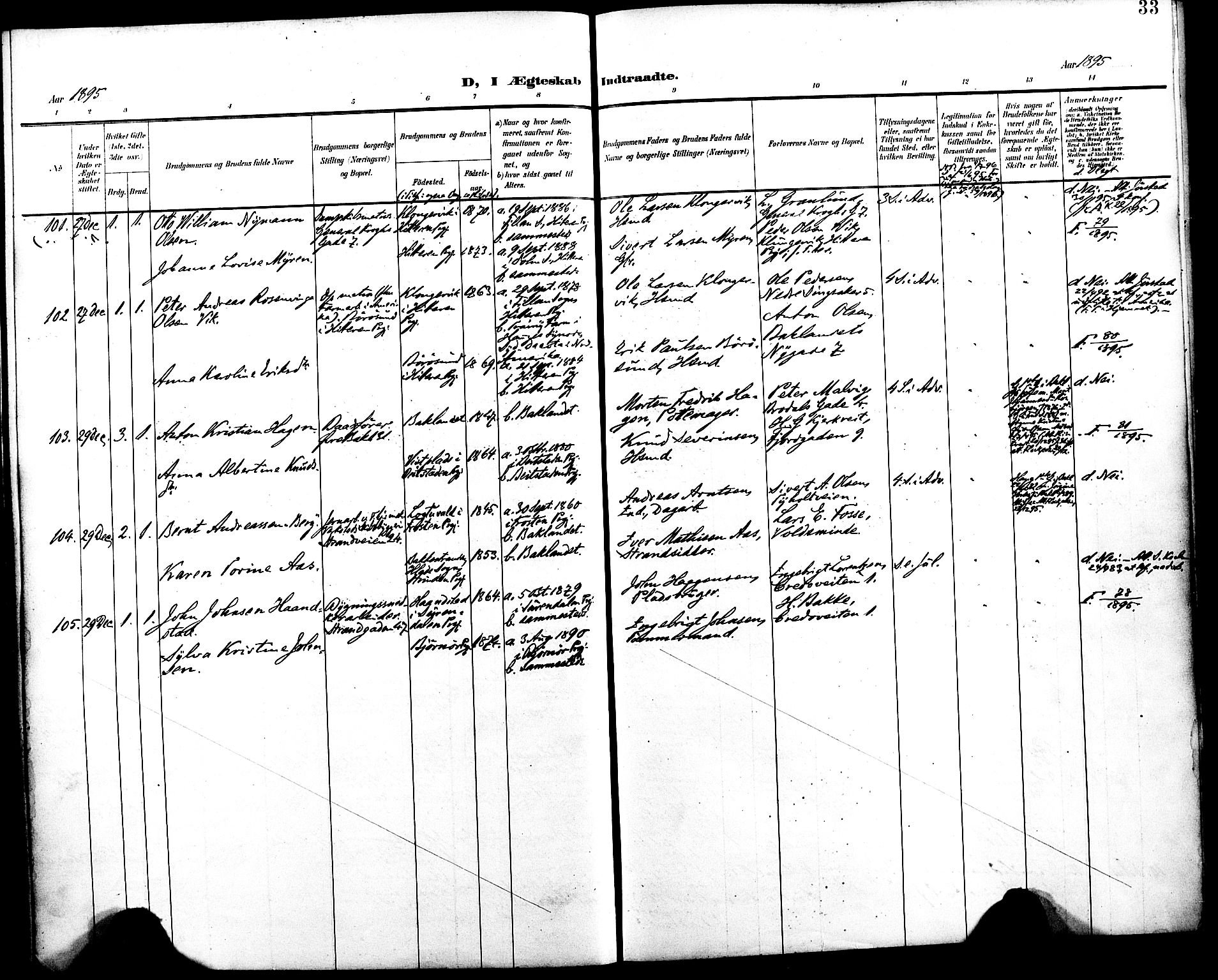 Ministerialprotokoller, klokkerbøker og fødselsregistre - Sør-Trøndelag, AV/SAT-A-1456/604/L0198: Parish register (official) no. 604A19, 1893-1900, p. 33