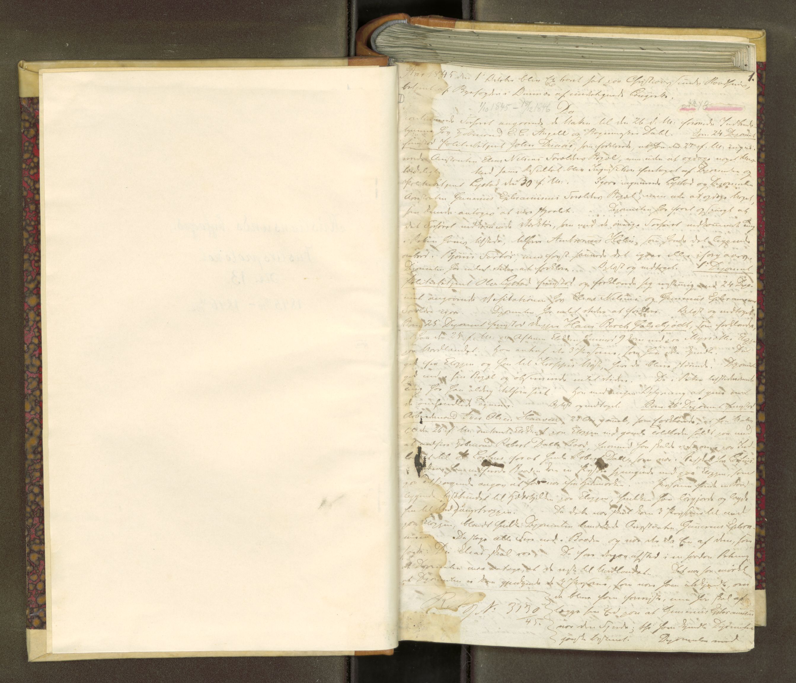 Kristiansund byfogd, AV/SAT-A-4587/A/01/L0013: Justisprotokoll. Aut. 27.08.1845, 1845-1846, p. 1a