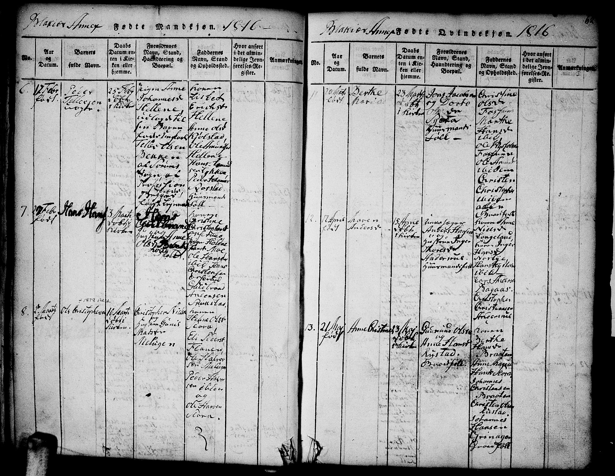 Aurskog prestekontor Kirkebøker, SAO/A-10304a/F/Fa/L0005: Parish register (official) no. I 5, 1814-1829, p. 62