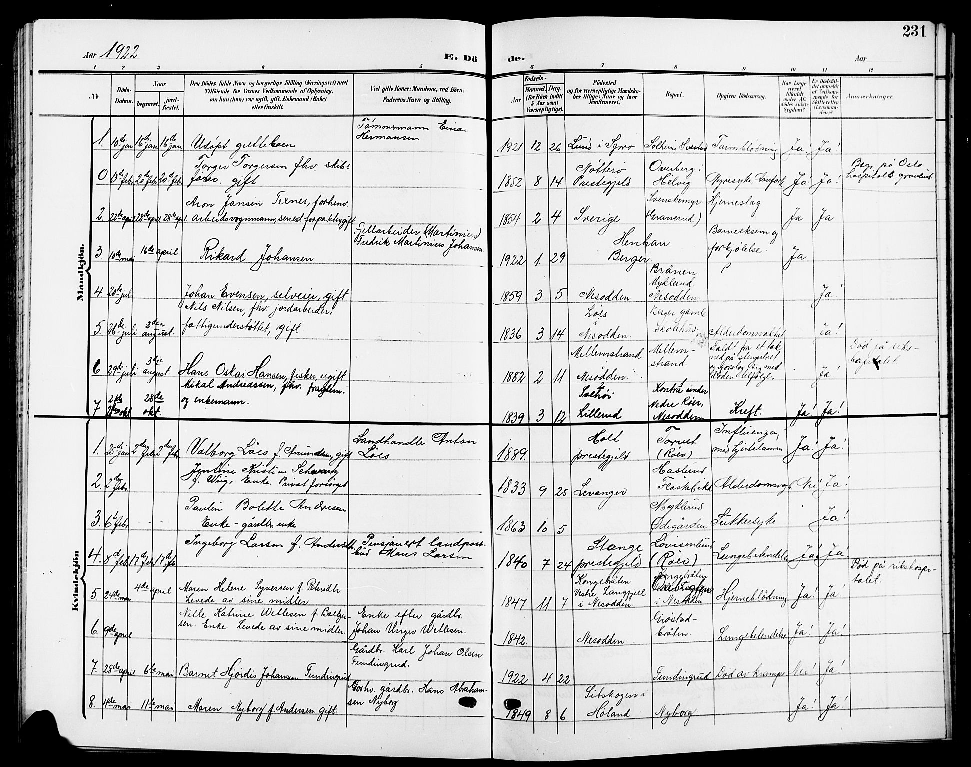 Nesodden prestekontor Kirkebøker, SAO/A-10013/G/Ga/L0002: Parish register (copy) no. I 2, 1905-1924, p. 231