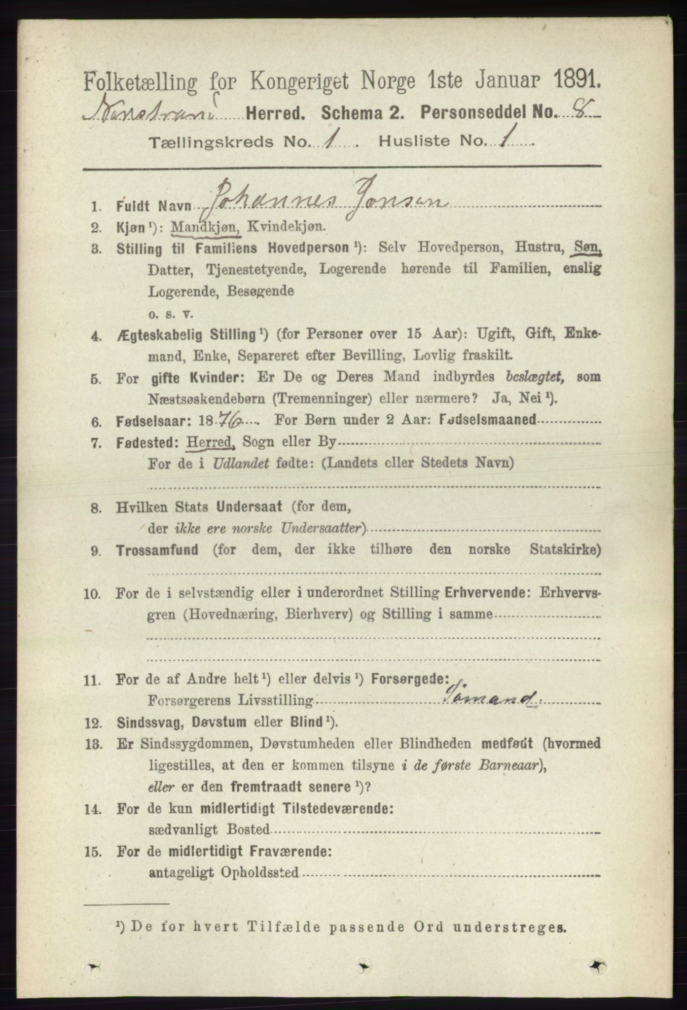 RA, 1891 census for 1139 Nedstrand, 1891, p. 59