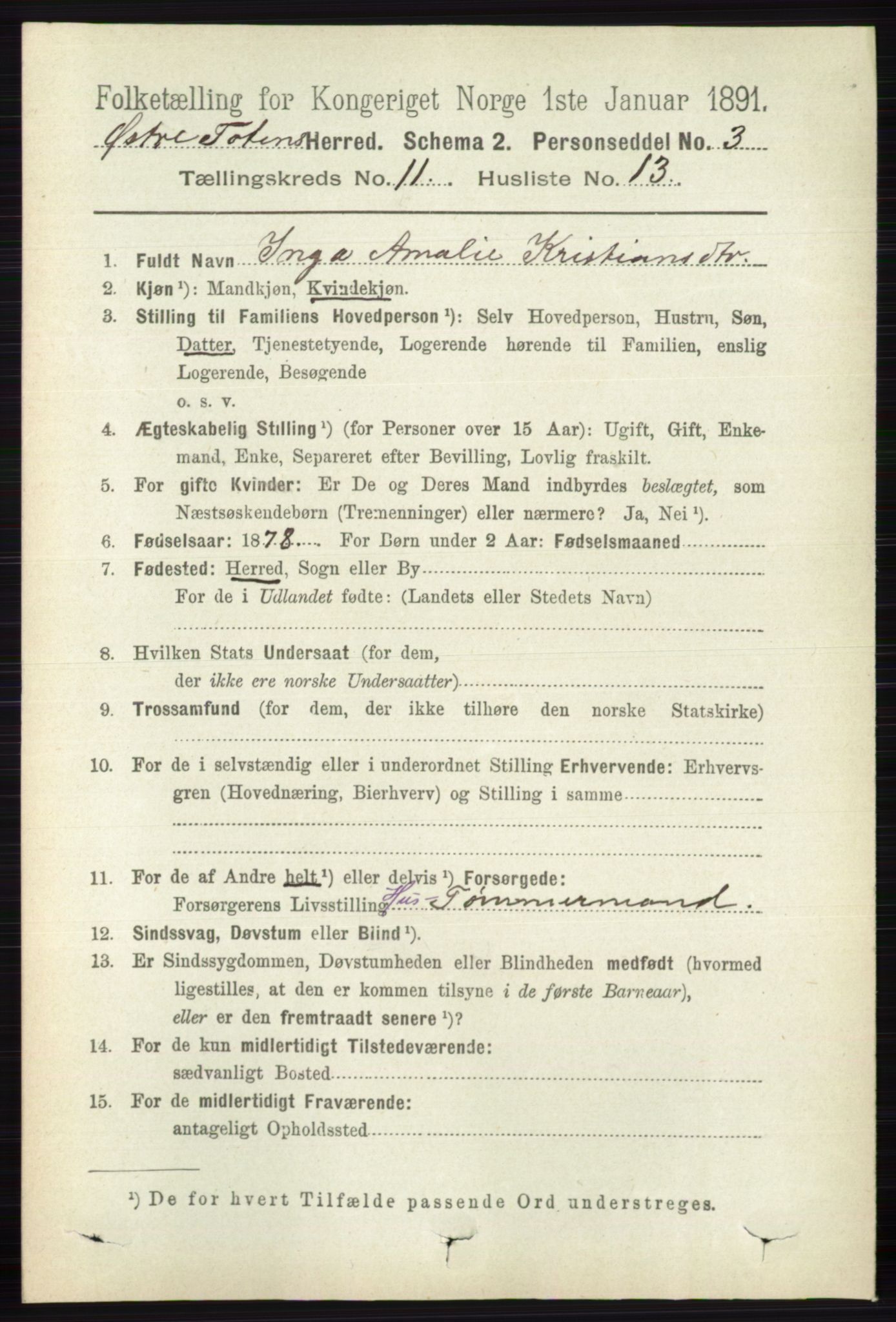 RA, 1891 census for 0528 Østre Toten, 1891, p. 7019