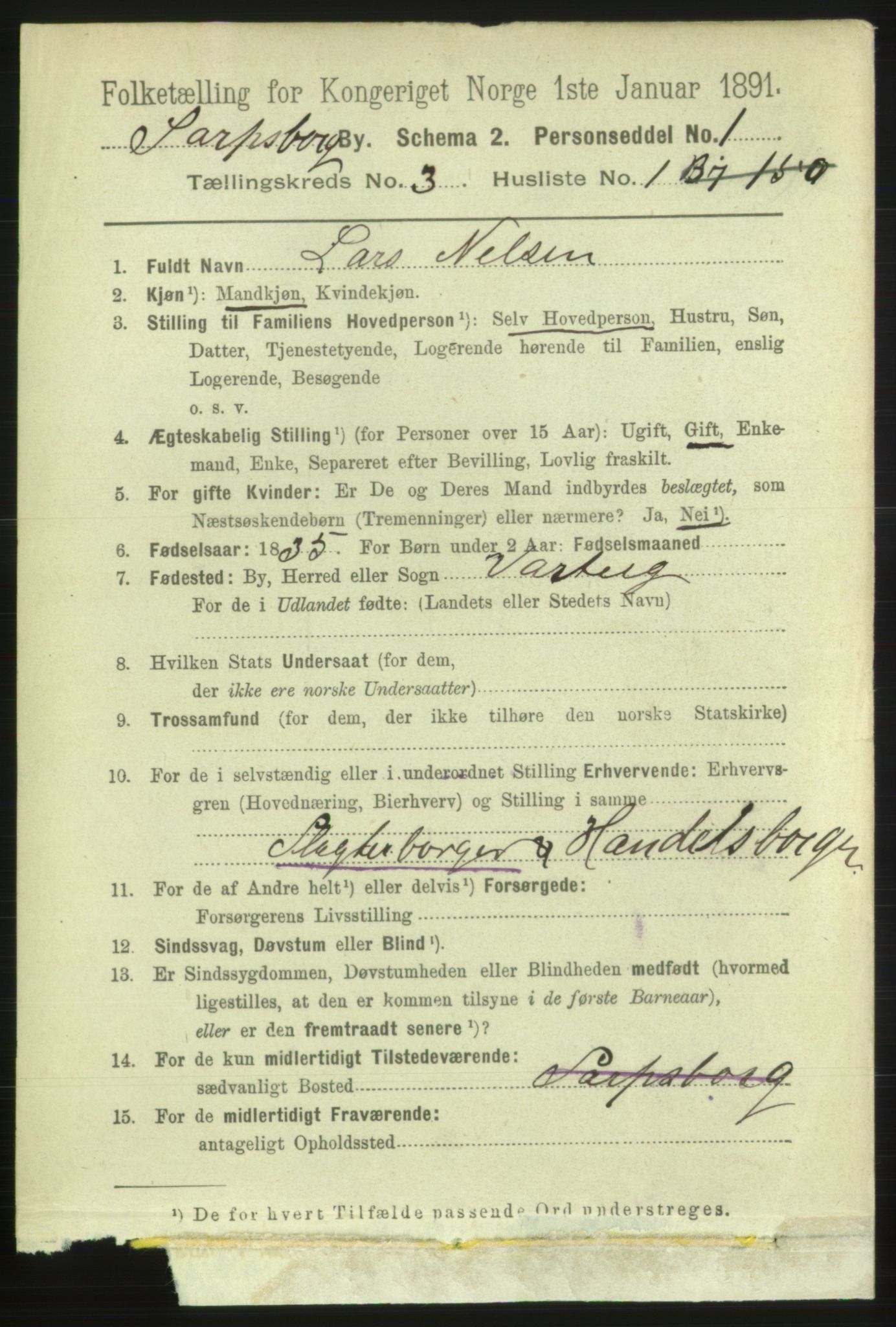 RA, 1891 census for 0102 Sarpsborg, 1891, p. 2433