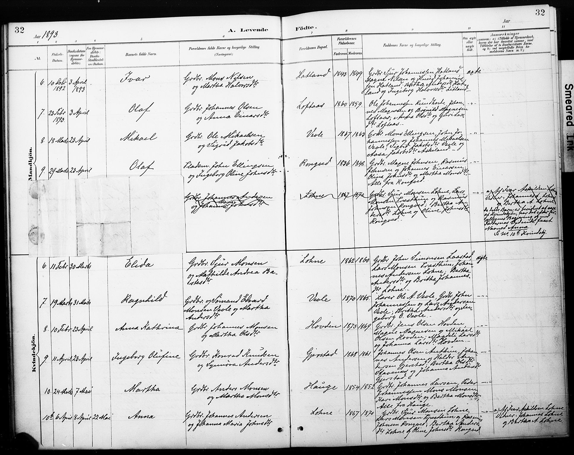 Haus sokneprestembete, AV/SAB-A-75601/H/Haa: Parish register (official) no. C 1, 1887-1899, p. 32