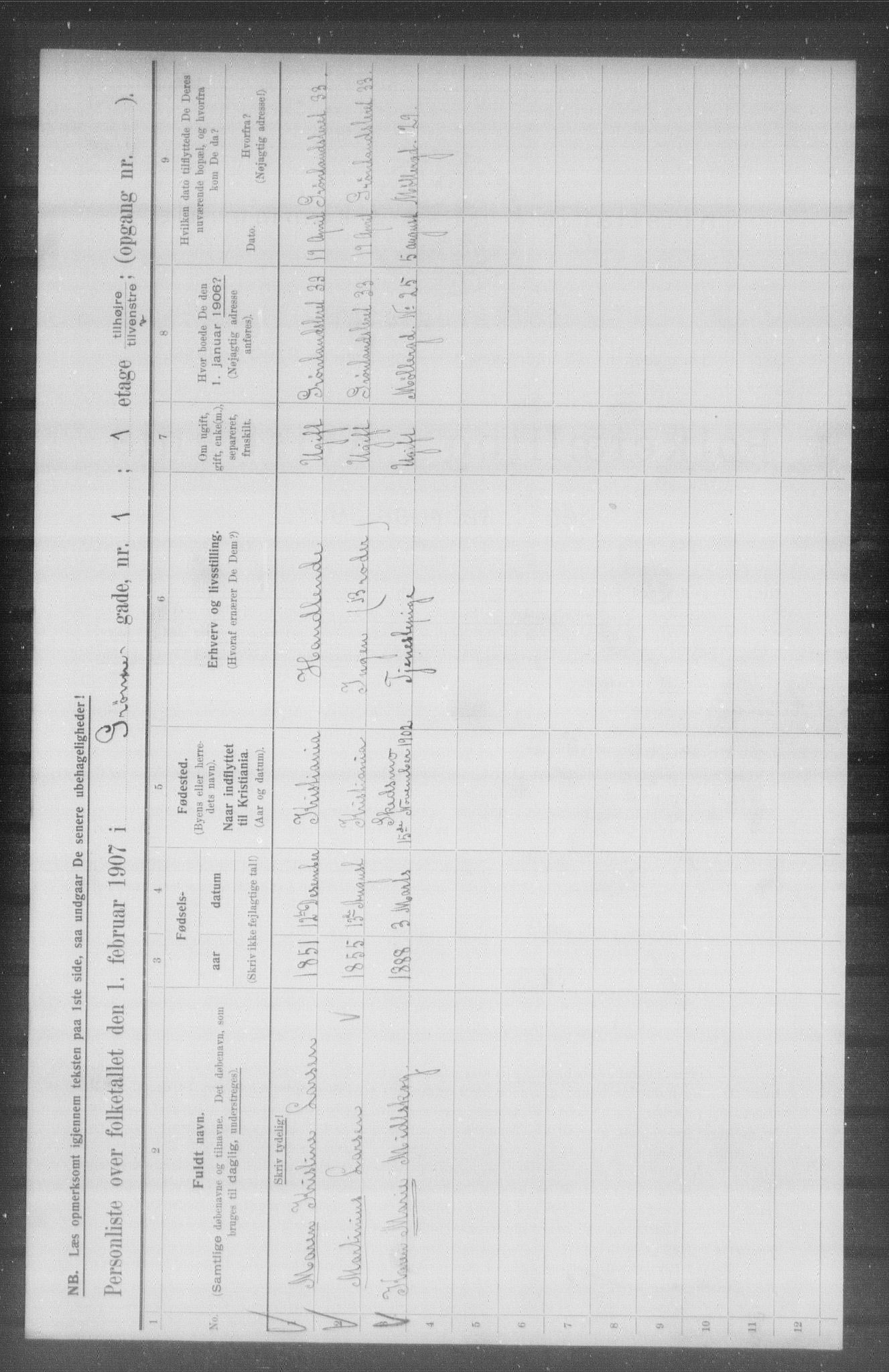 OBA, Municipal Census 1907 for Kristiania, 1907, p. 16453