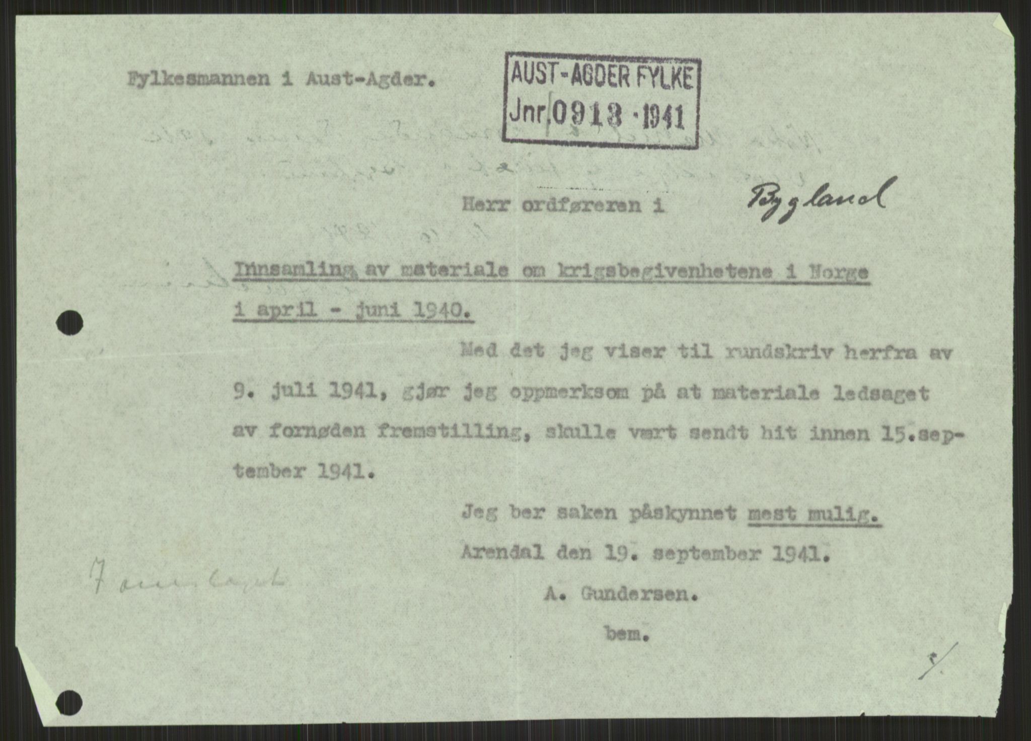 Forsvaret, Forsvarets krigshistoriske avdeling, AV/RA-RAFA-2017/Y/Ya/L0014: II-C-11-31 - Fylkesmenn.  Rapporter om krigsbegivenhetene 1940., 1940, p. 732