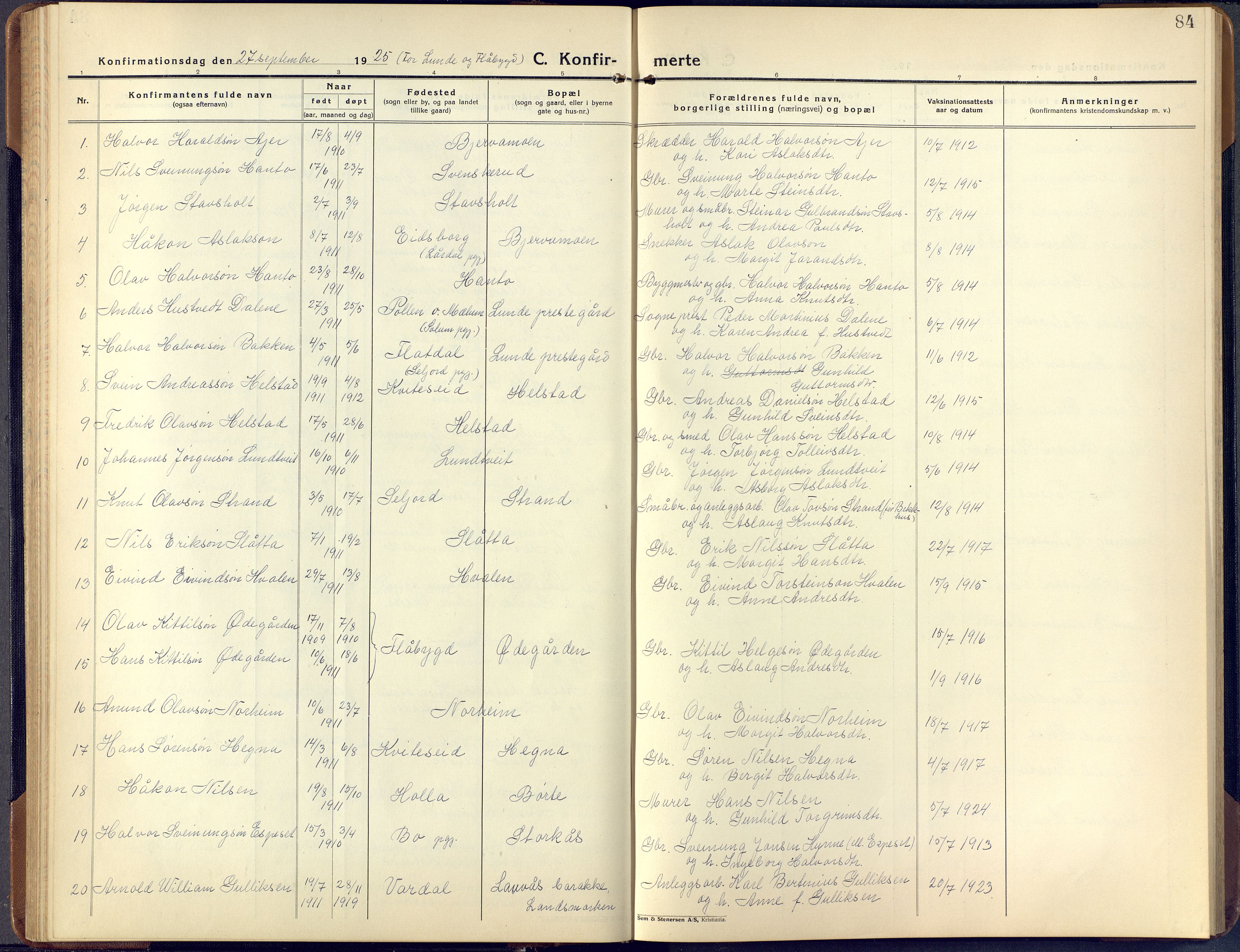 Lunde kirkebøker, AV/SAKO-A-282/G/Ga/L0006: Parish register (copy) no. I 6, 1922-1940, p. 84