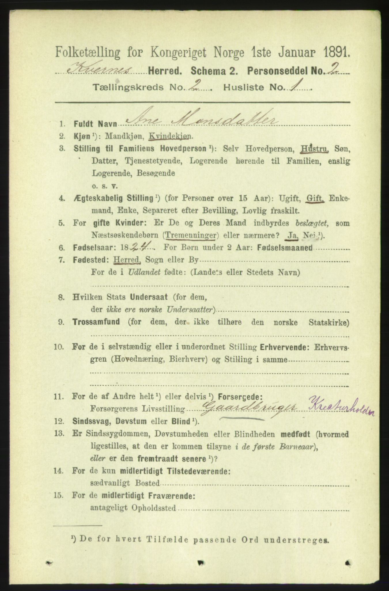 RA, 1891 census for 1553 Kvernes, 1891, p. 674