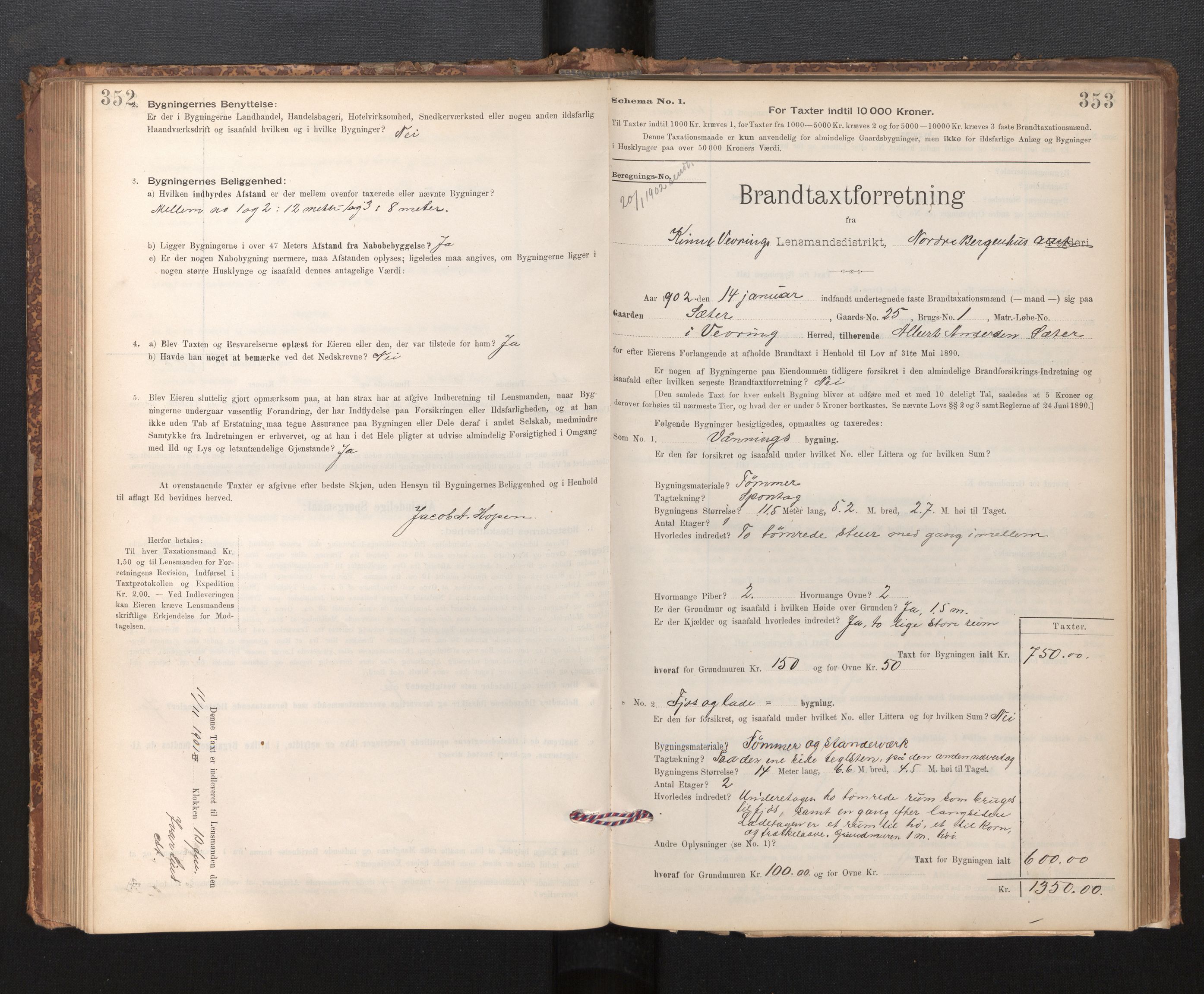 Lensmannen i Kinn, SAB/A-28801/0012/L0004f: Branntakstprotokoll, skjematakst, 1894-1911, p. 352-353