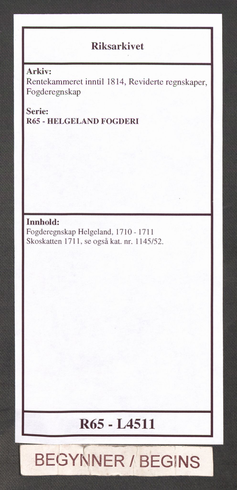 Rentekammeret inntil 1814, Reviderte regnskaper, Fogderegnskap, AV/RA-EA-4092/R65/L4511: Fogderegnskap Helgeland, 1710-1711, p. 1