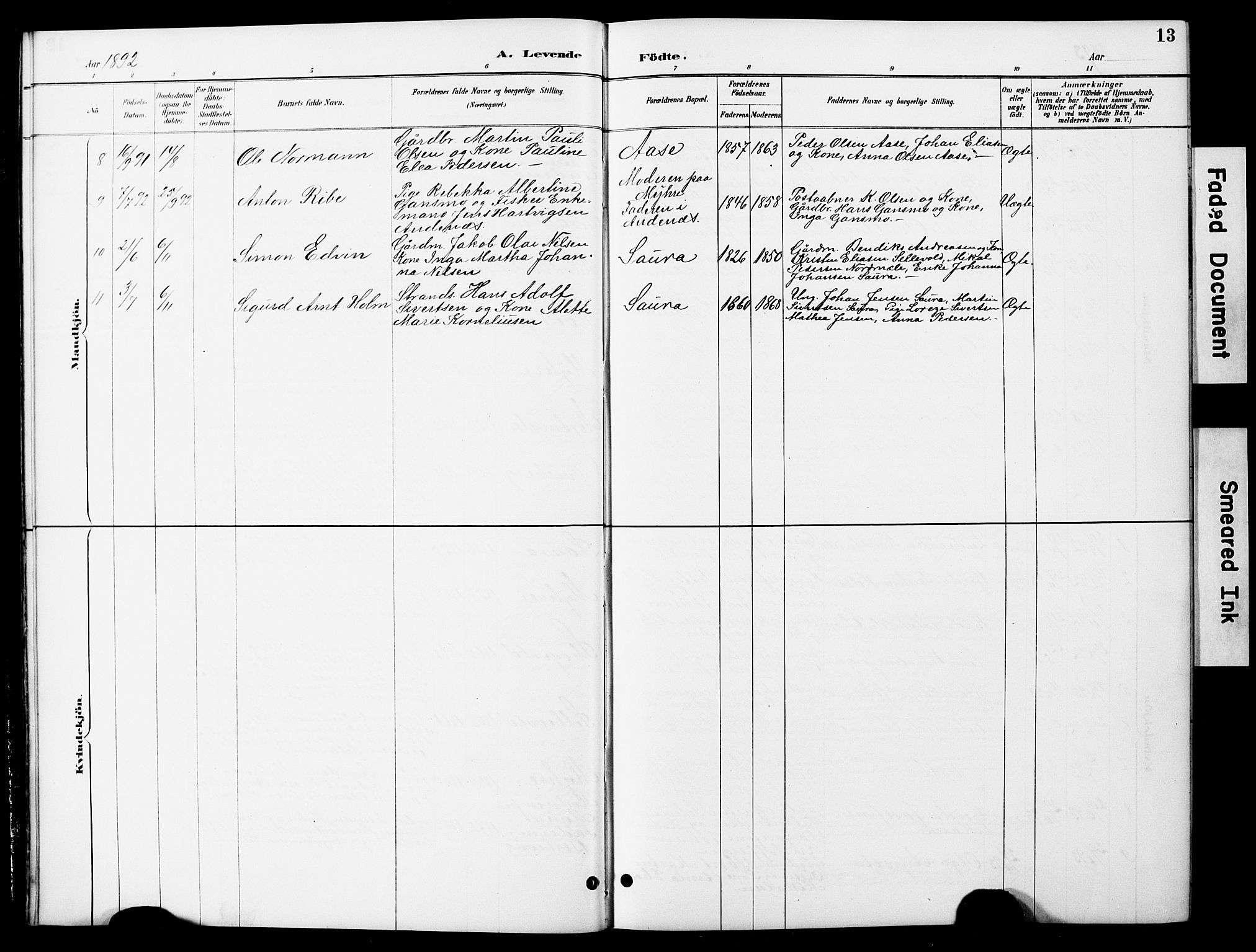 Ministerialprotokoller, klokkerbøker og fødselsregistre - Nordland, SAT/A-1459/897/L1413: Parish register (copy) no. 897C03, 1887-1903, p. 13