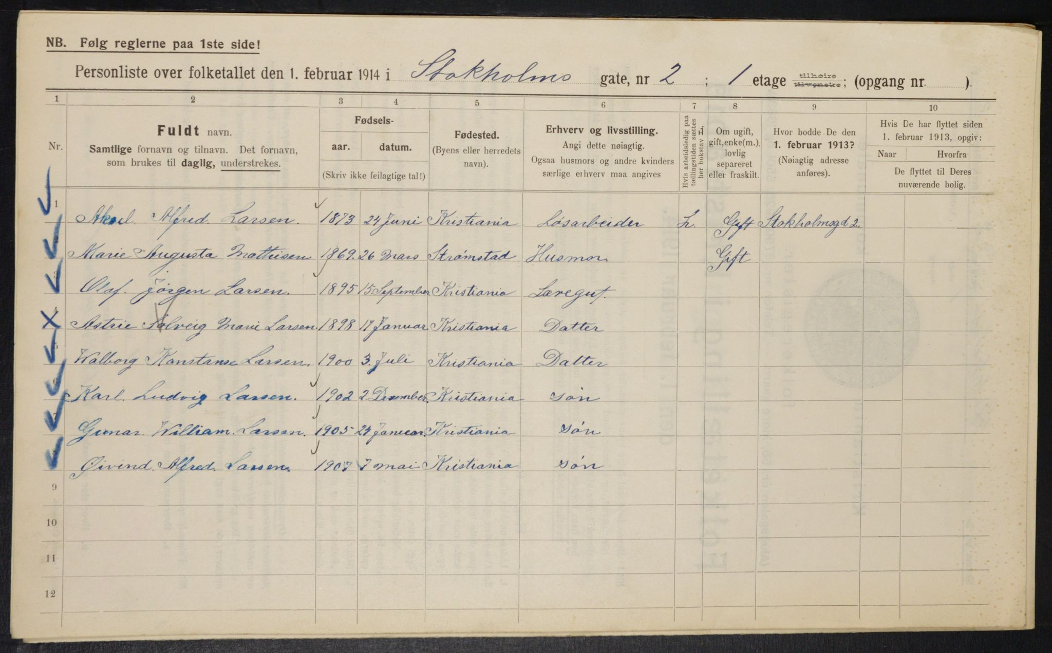 OBA, Municipal Census 1914 for Kristiania, 1914, p. 103037