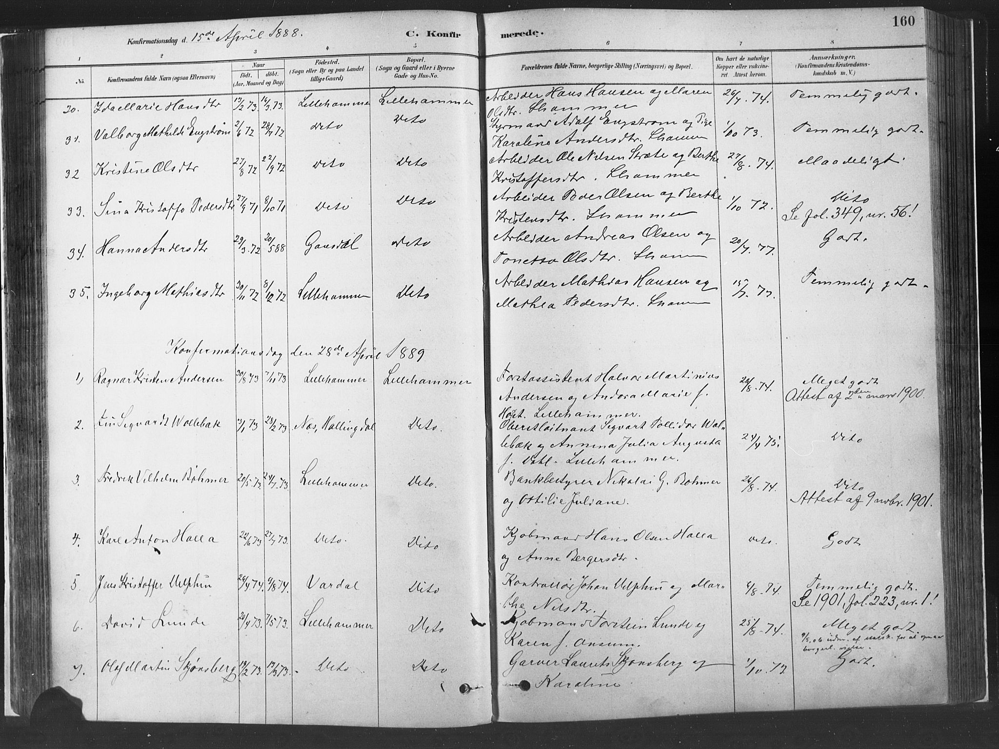 Fåberg prestekontor, AV/SAH-PREST-086/H/Ha/Haa/L0010: Parish register (official) no. 10, 1879-1900, p. 160