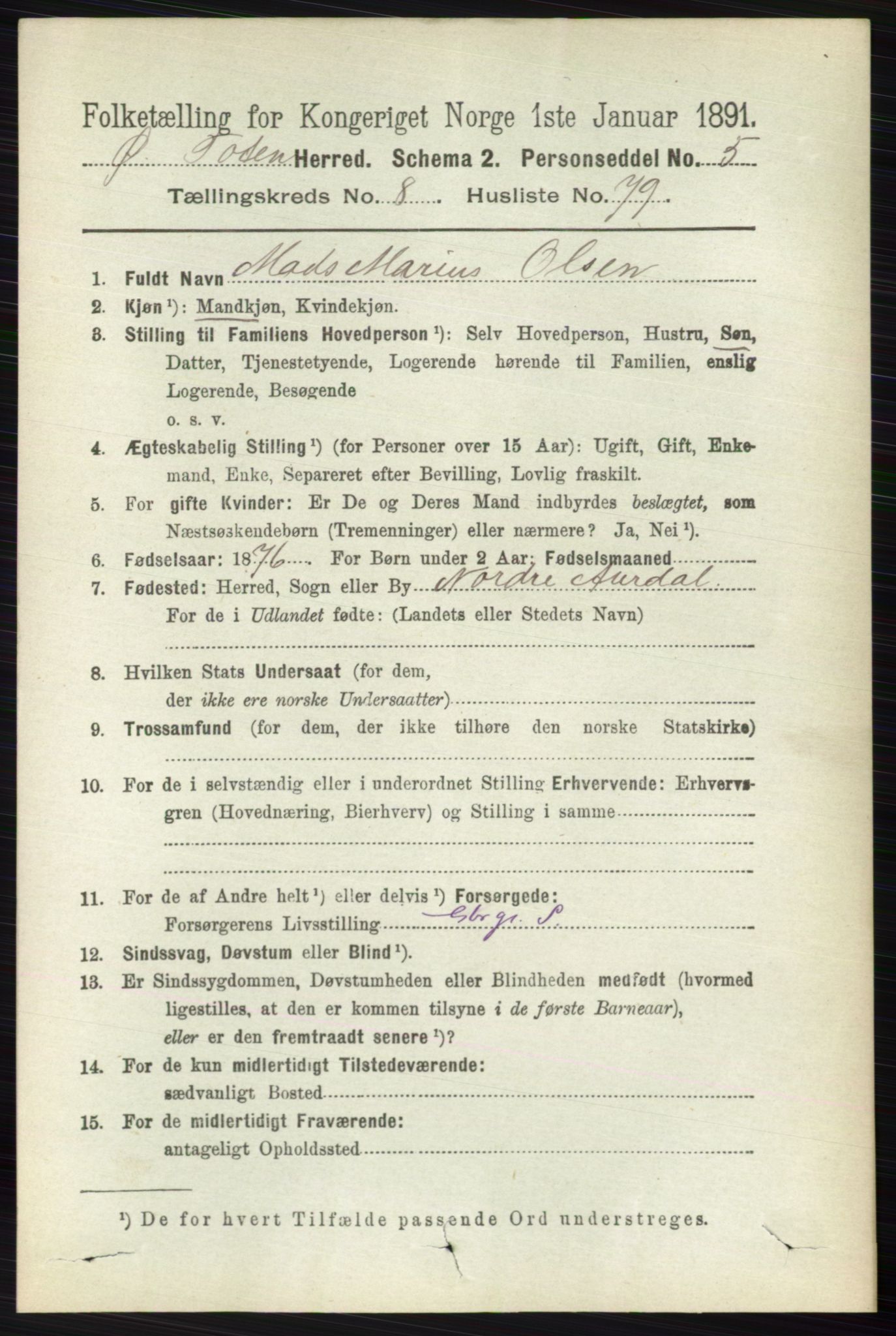 RA, 1891 census for 0528 Østre Toten, 1891, p. 5493