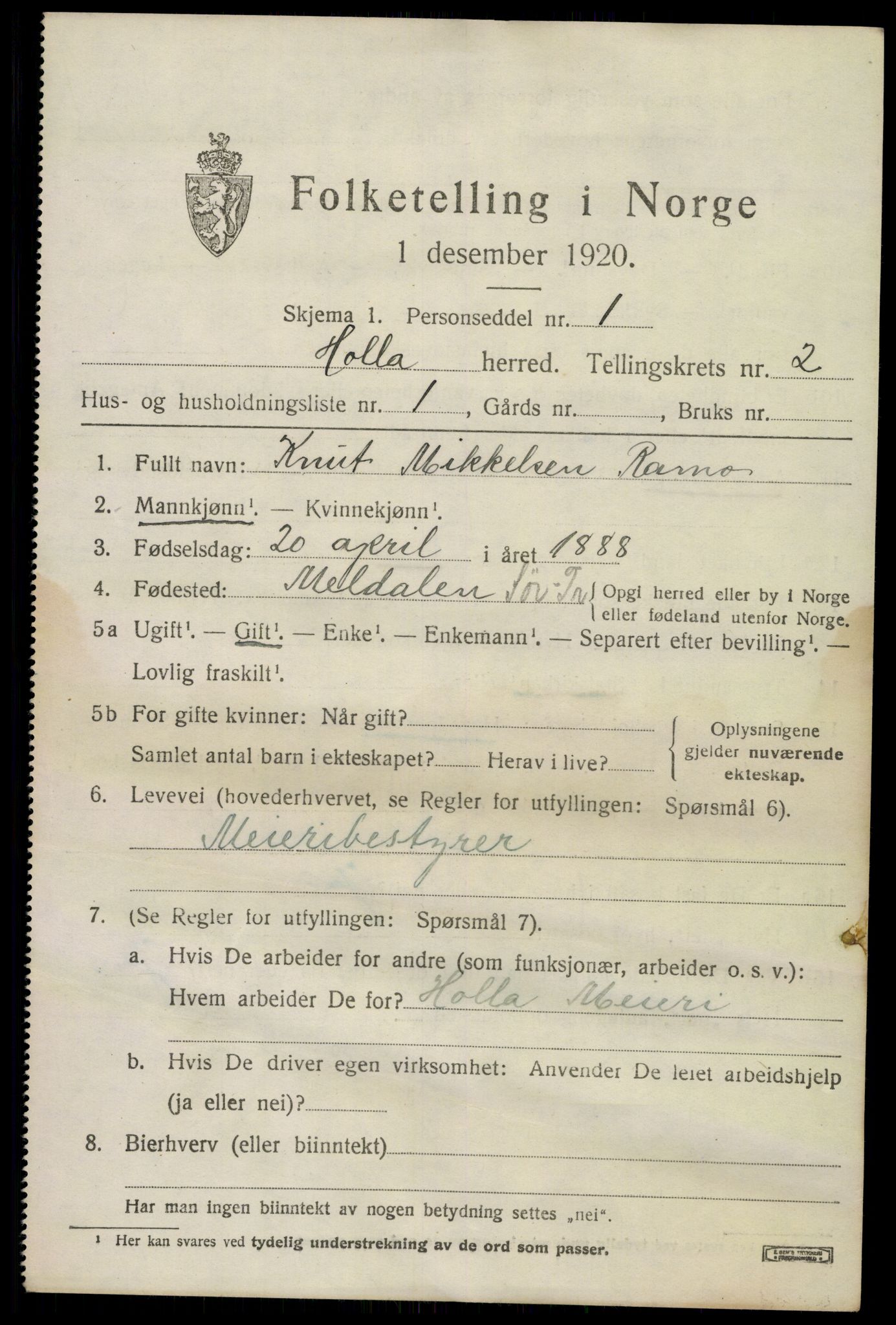 SAKO, 1920 census for Holla, 1920, p. 1735