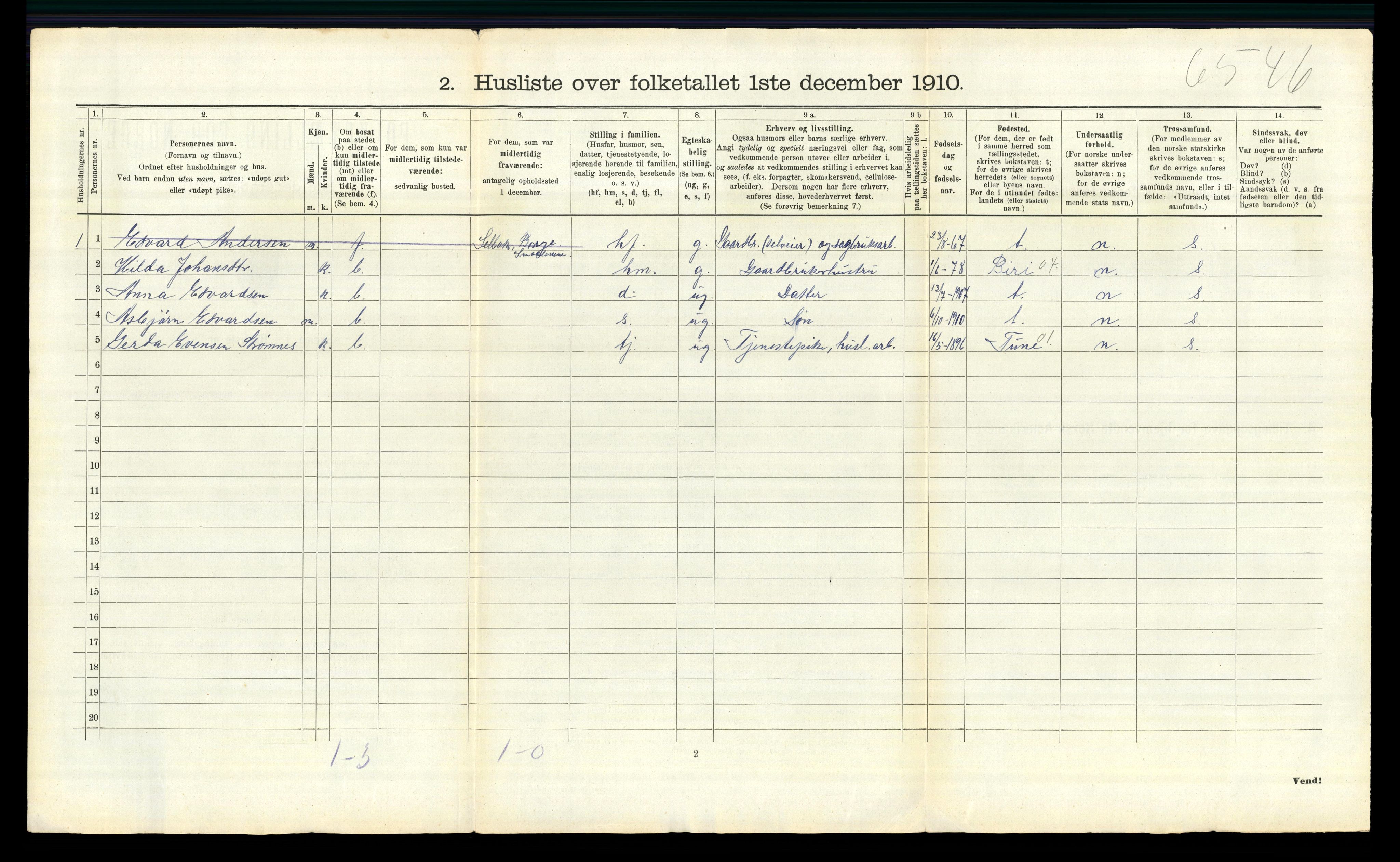 RA, 1910 census for Varteig, 1910, p. 26