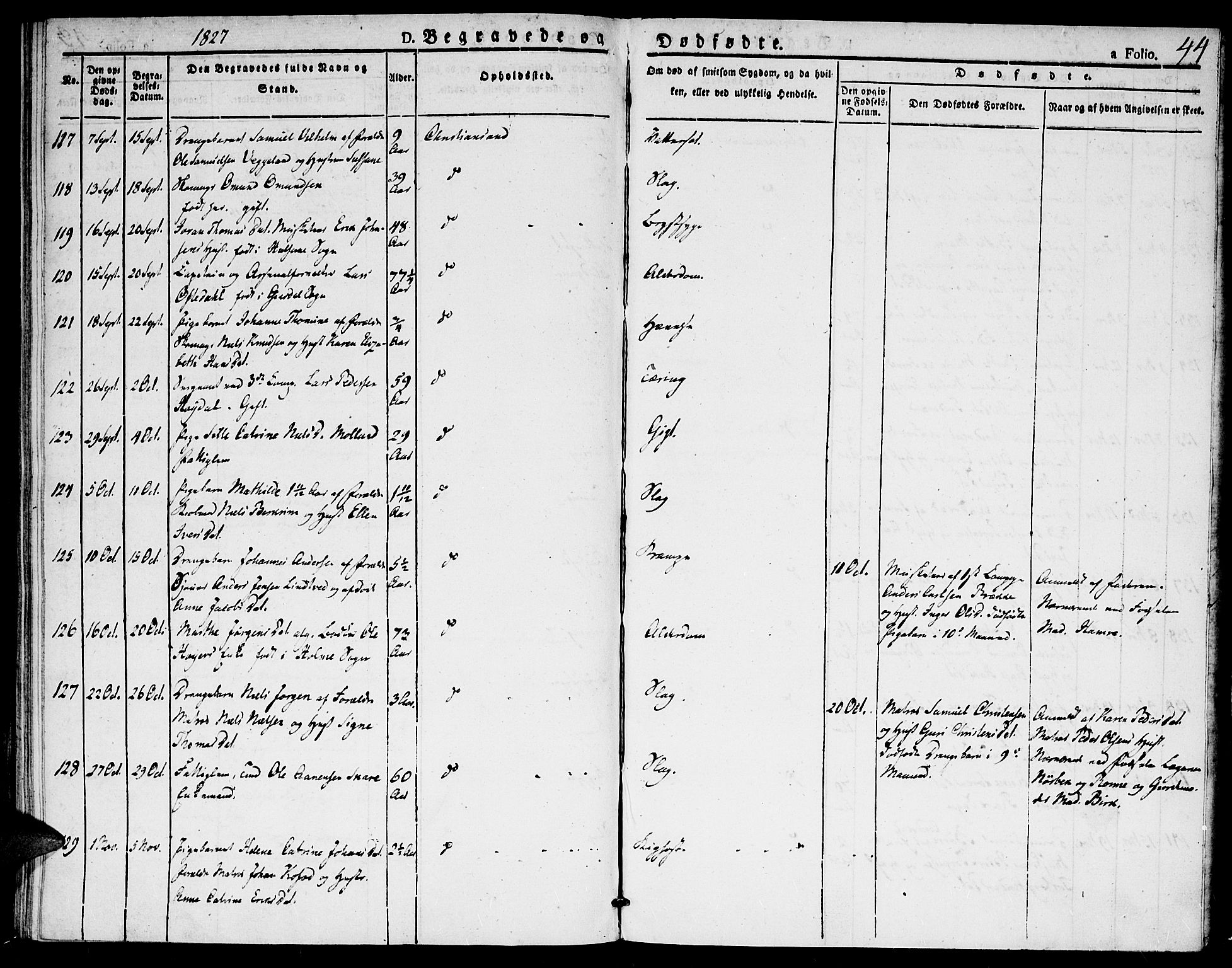 Kristiansand domprosti, SAK/1112-0006/F/Fa/L0010: Parish register (official) no. A 10, 1824-1827, p. 44