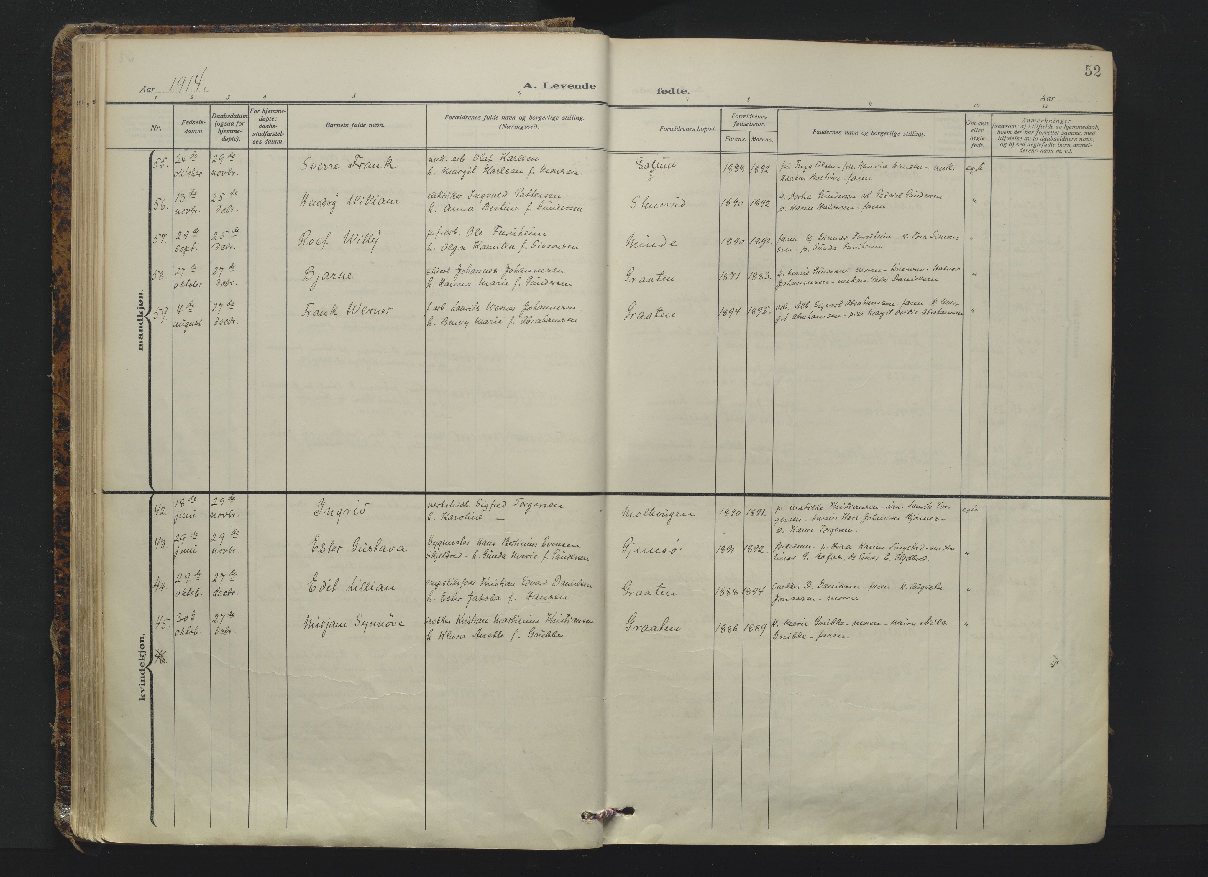 Solum kirkebøker, AV/SAKO-A-306/F/Fa/L0012: Parish register (official) no. I 12, 1909-1922, p. 52