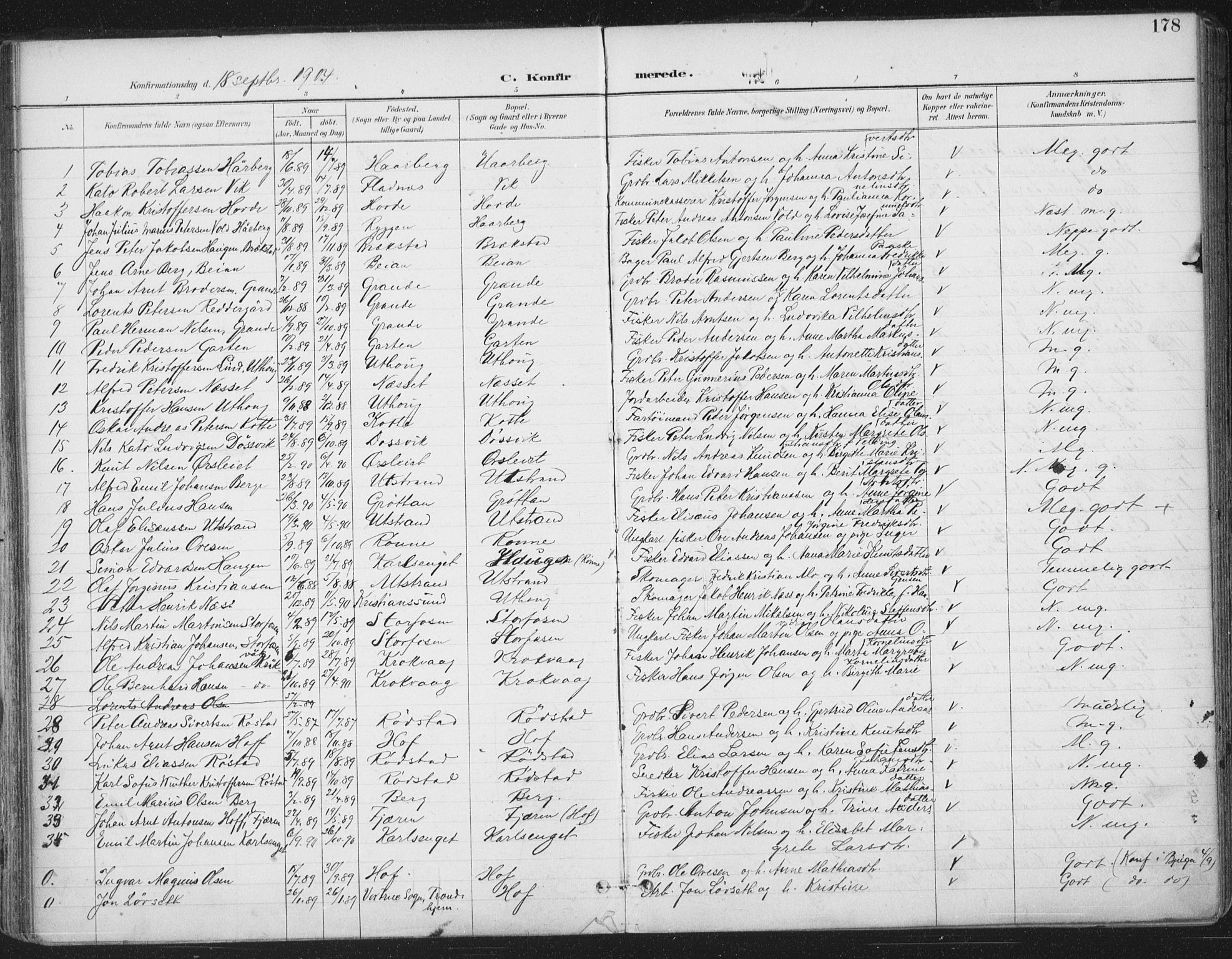 Ministerialprotokoller, klokkerbøker og fødselsregistre - Sør-Trøndelag, AV/SAT-A-1456/659/L0743: Parish register (official) no. 659A13, 1893-1910, p. 178