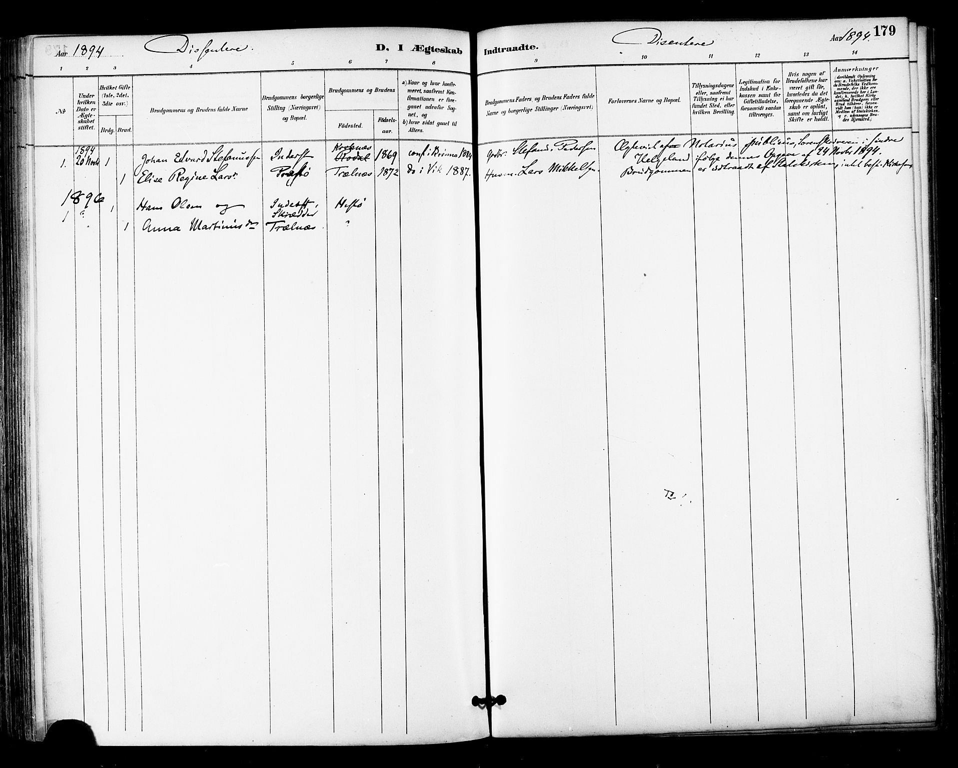 Ministerialprotokoller, klokkerbøker og fødselsregistre - Nordland, SAT/A-1459/813/L0200: Parish register (official) no. 813A10, 1886-1900, p. 179