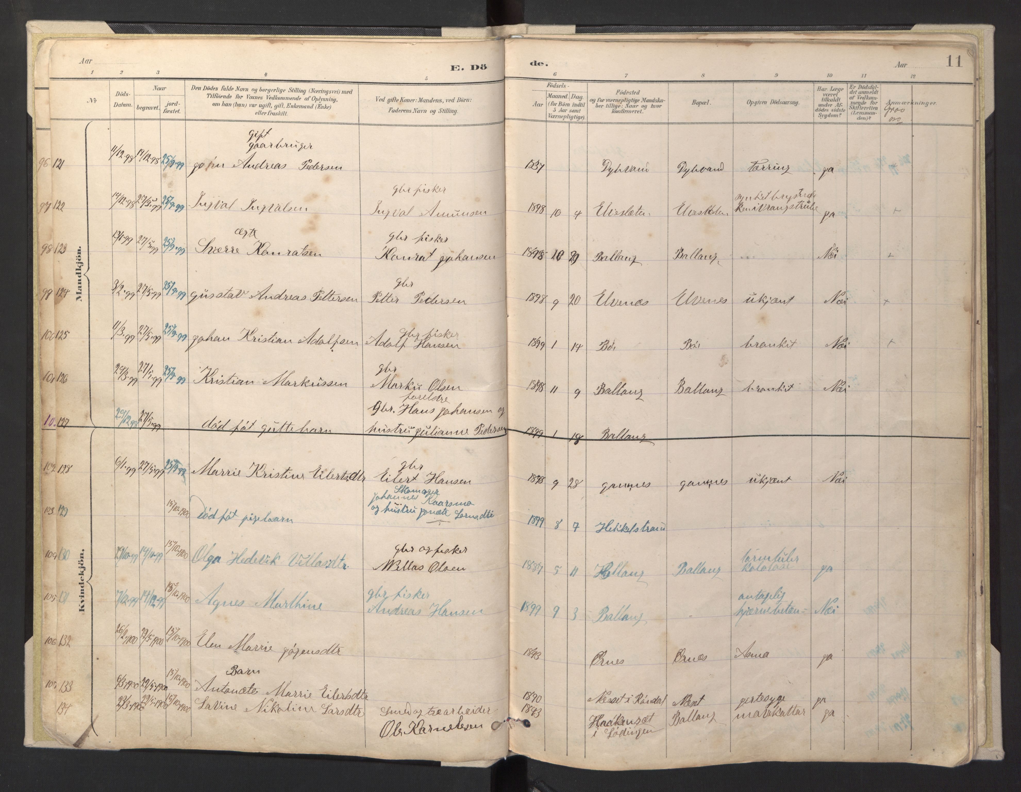 Ministerialprotokoller, klokkerbøker og fødselsregistre - Nordland, AV/SAT-A-1459/869/L0980: Parish register (copy) no. 869C06, 1889-1925, p. 11