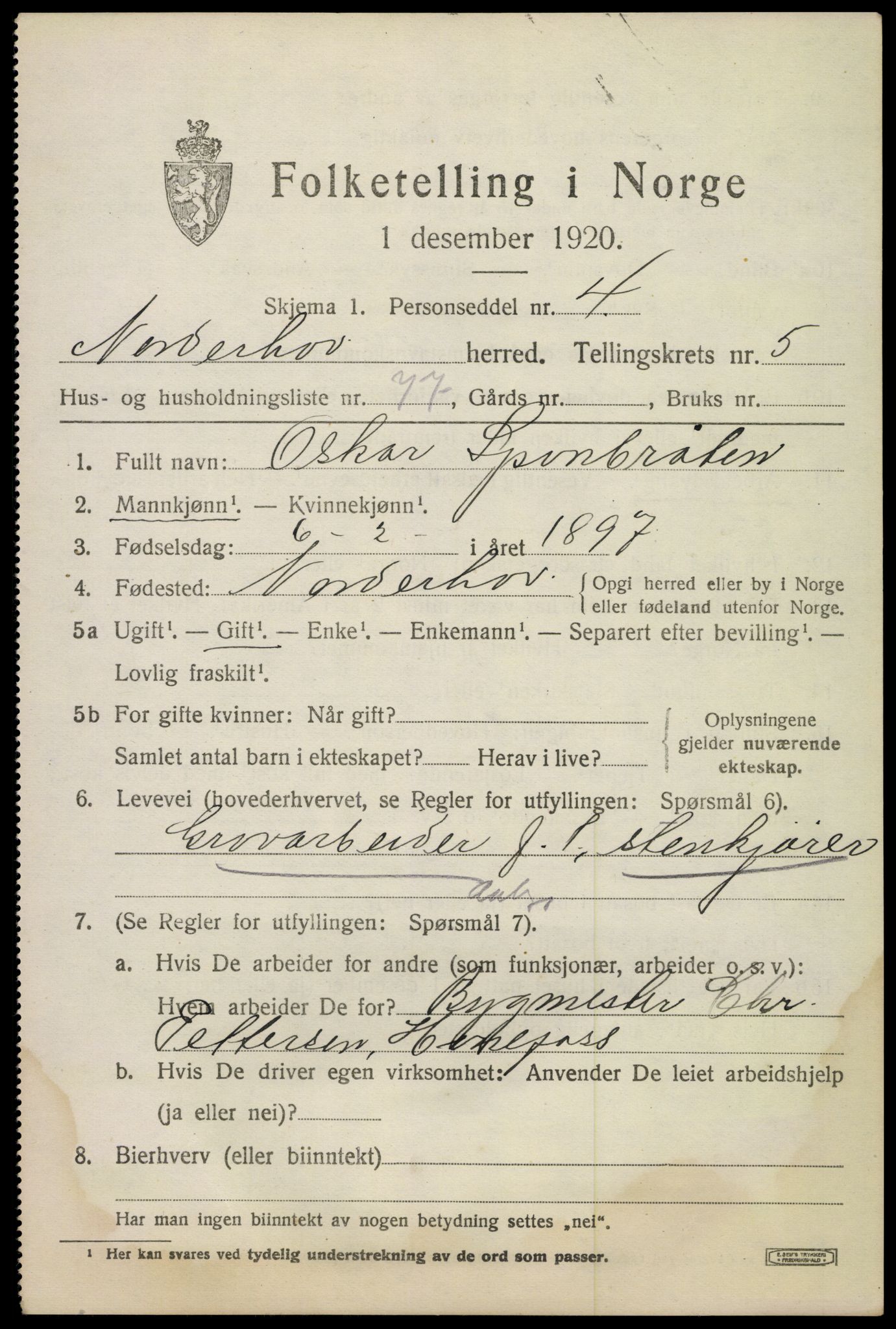 SAKO, 1920 census for Norderhov, 1920, p. 8645