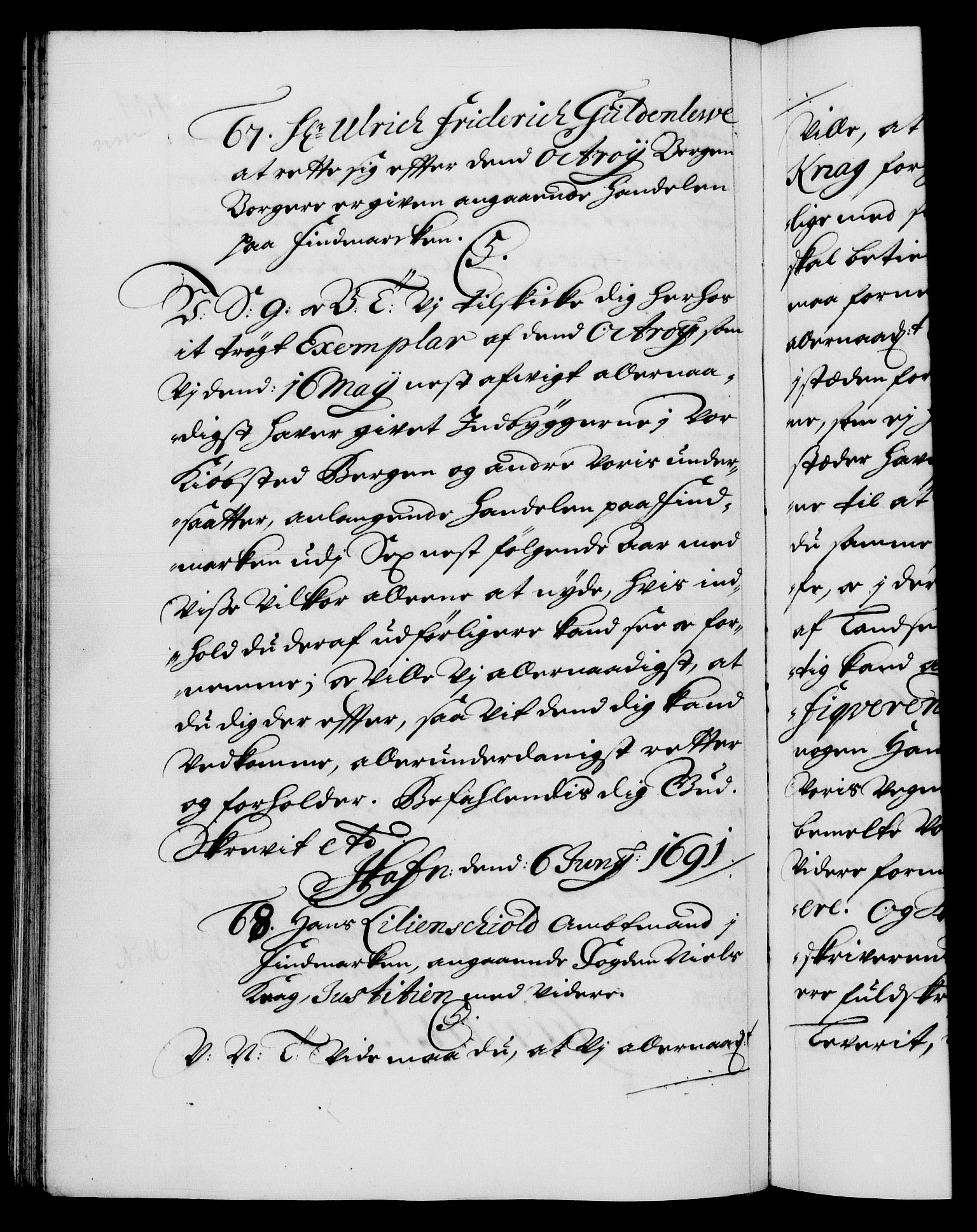 Danske Kanselli 1572-1799, AV/RA-EA-3023/F/Fc/Fca/Fcab/L0014: Norske tegnelser (mikrofilm), 1688-1691, p. 404b