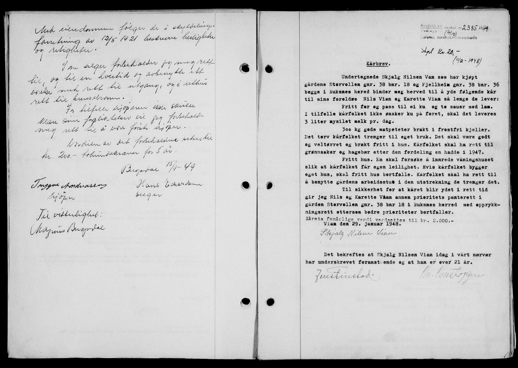 Lofoten sorenskriveri, SAT/A-0017/1/2/2C/L0022a: Mortgage book no. 22a, 1949-1950, Diary no: : 2385/1949