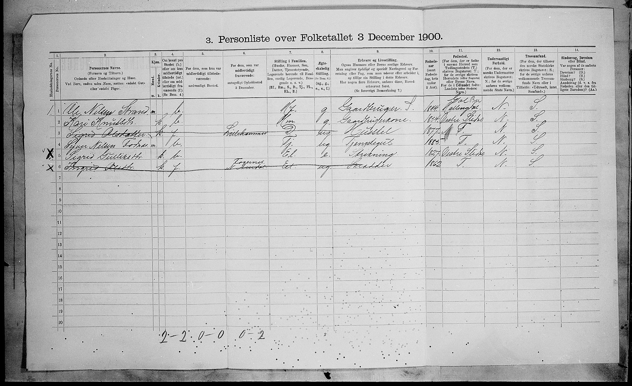 SAH, 1900 census for Nord-Aurdal, 1900, p. 1211
