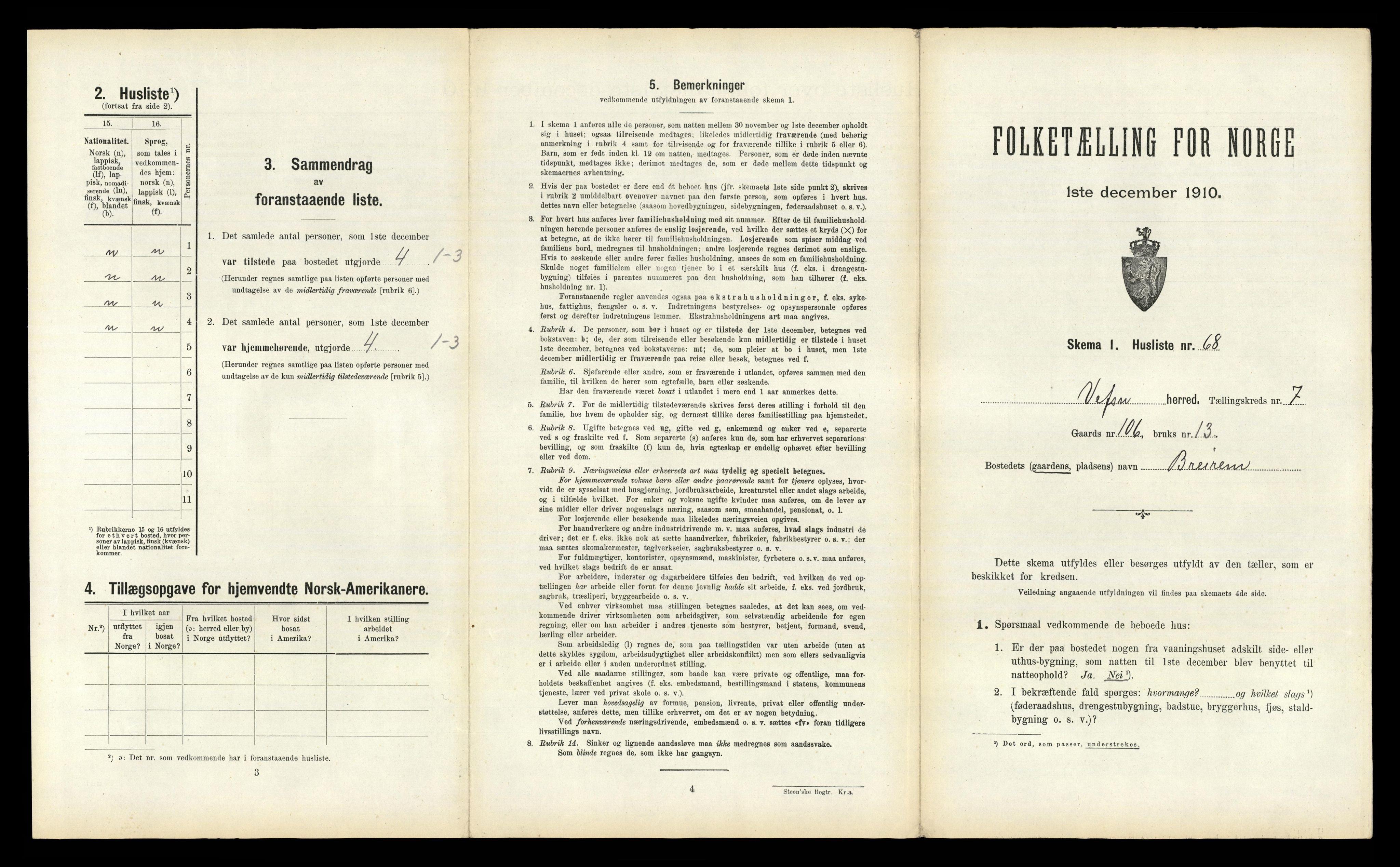 RA, 1910 census for Vefsn, 1910, p. 700