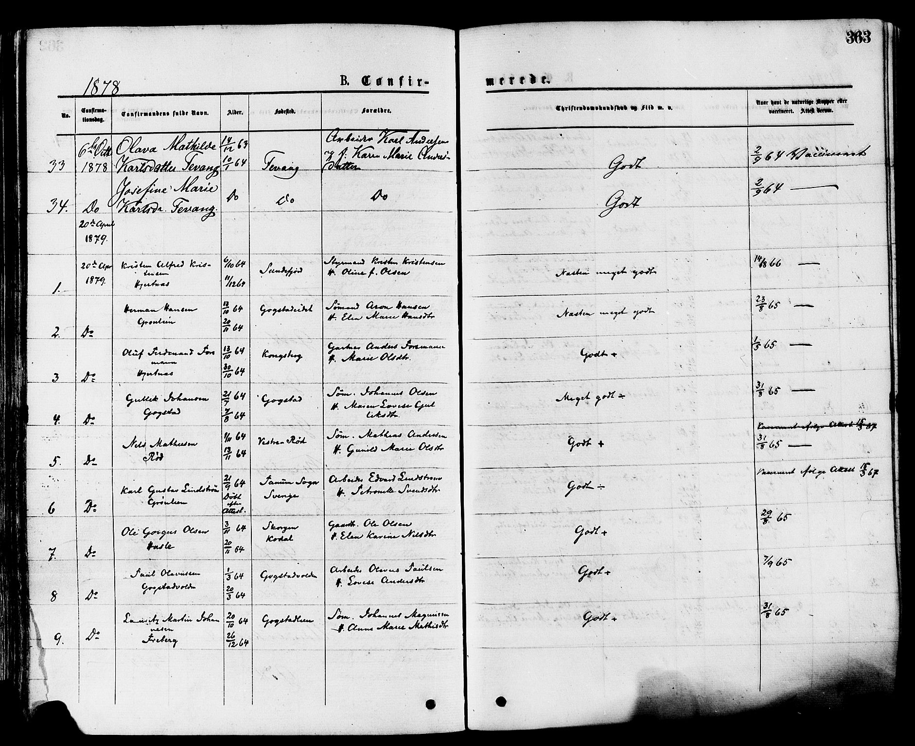 Sandar kirkebøker, SAKO/A-243/F/Fa/L0010: Parish register (official) no. 10, 1872-1882, p. 363