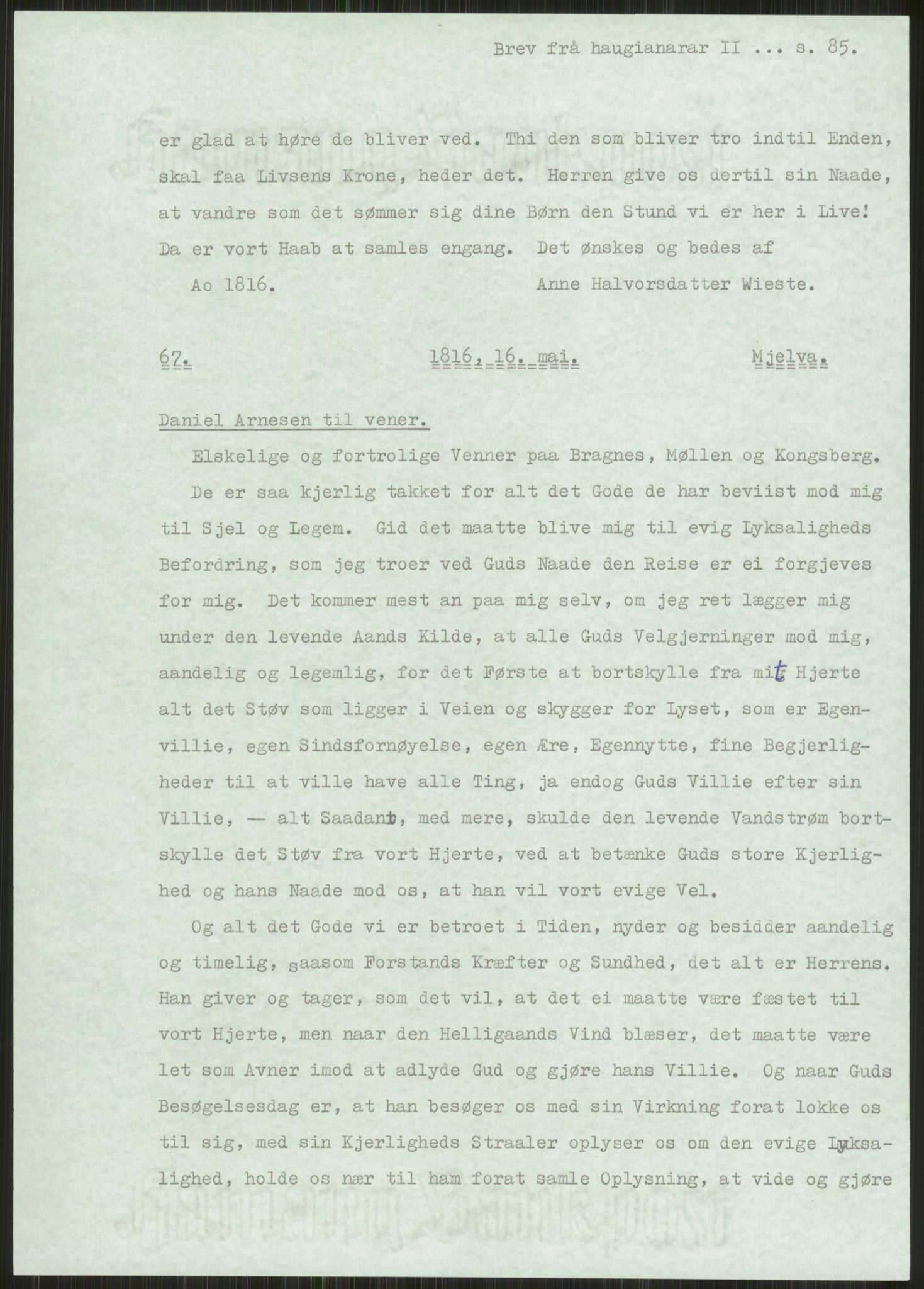 Samlinger til kildeutgivelse, Haugianerbrev, AV/RA-EA-6834/F/L0002: Haugianerbrev II: 1805-1821, 1805-1821, p. 85