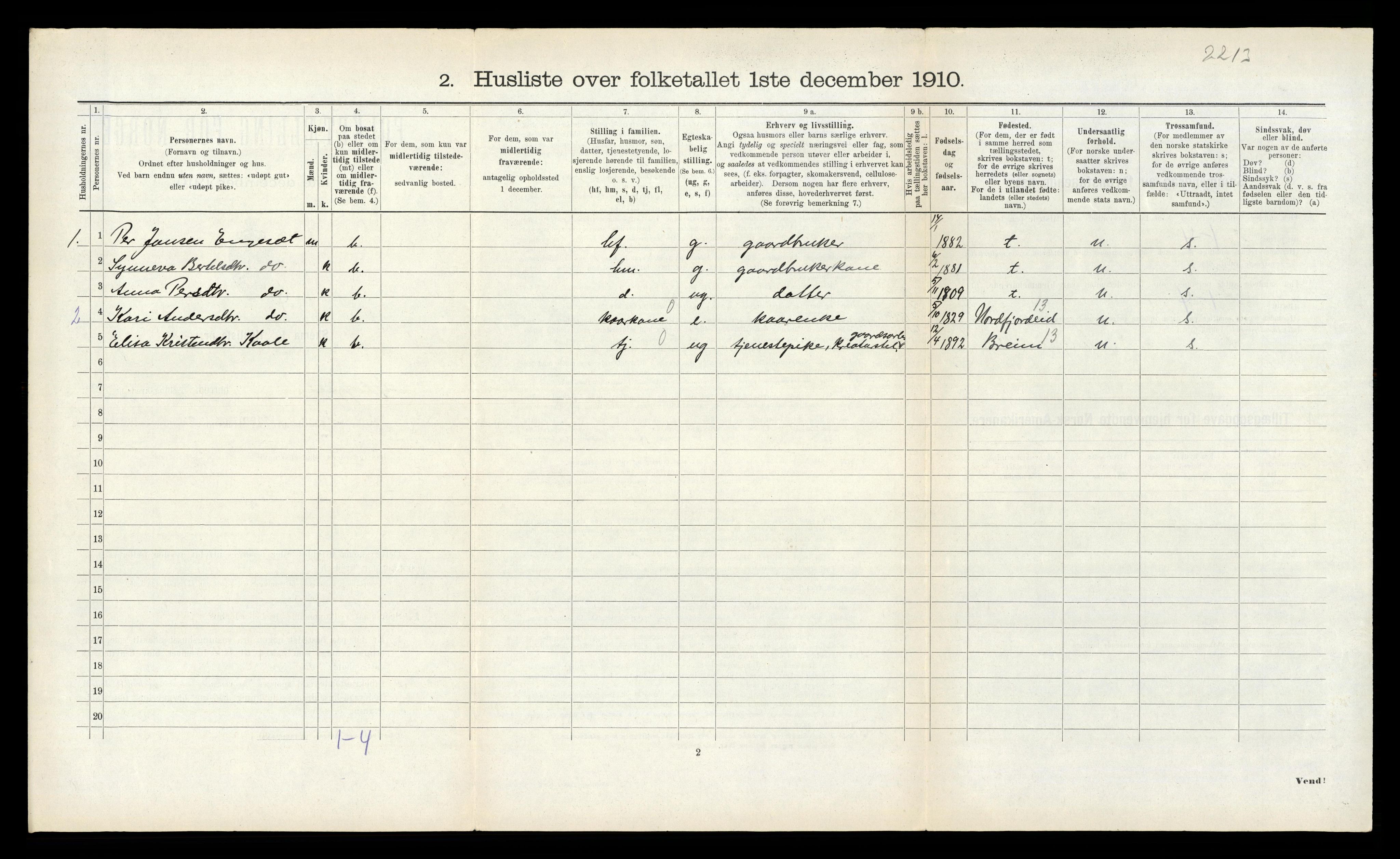 RA, 1910 census for Gloppen, 1910, p. 903