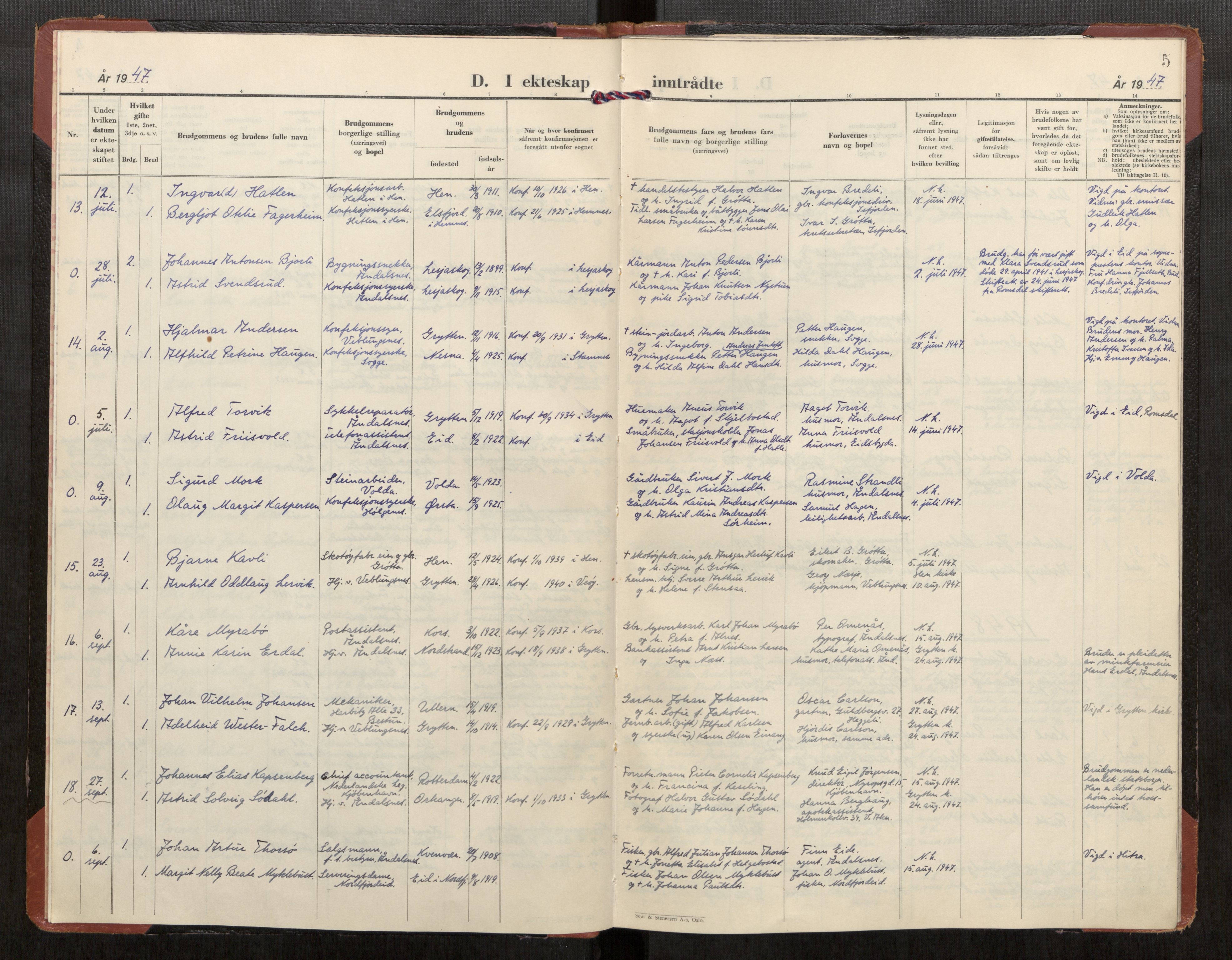 Ministerialprotokoller, klokkerbøker og fødselsregistre - Møre og Romsdal, SAT/A-1454/544/L0588: Parish register (official) no. 544A13, 1947-1957, p. 5