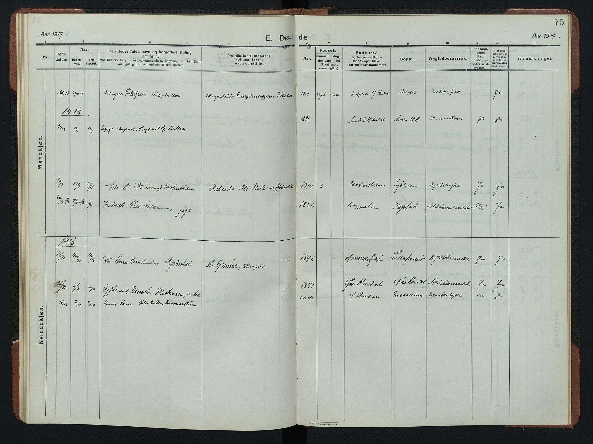Rendalen prestekontor, AV/SAH-PREST-054/H/Ha/Hab/L0008: Parish register (copy) no. 8, 1914-1948, p. 75