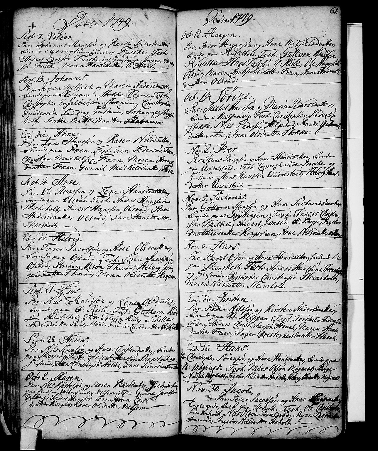 Stokke kirkebøker, AV/SAKO-A-320/F/Fa/L0002: Parish register (official) no. I 2, 1732-1770, p. 61