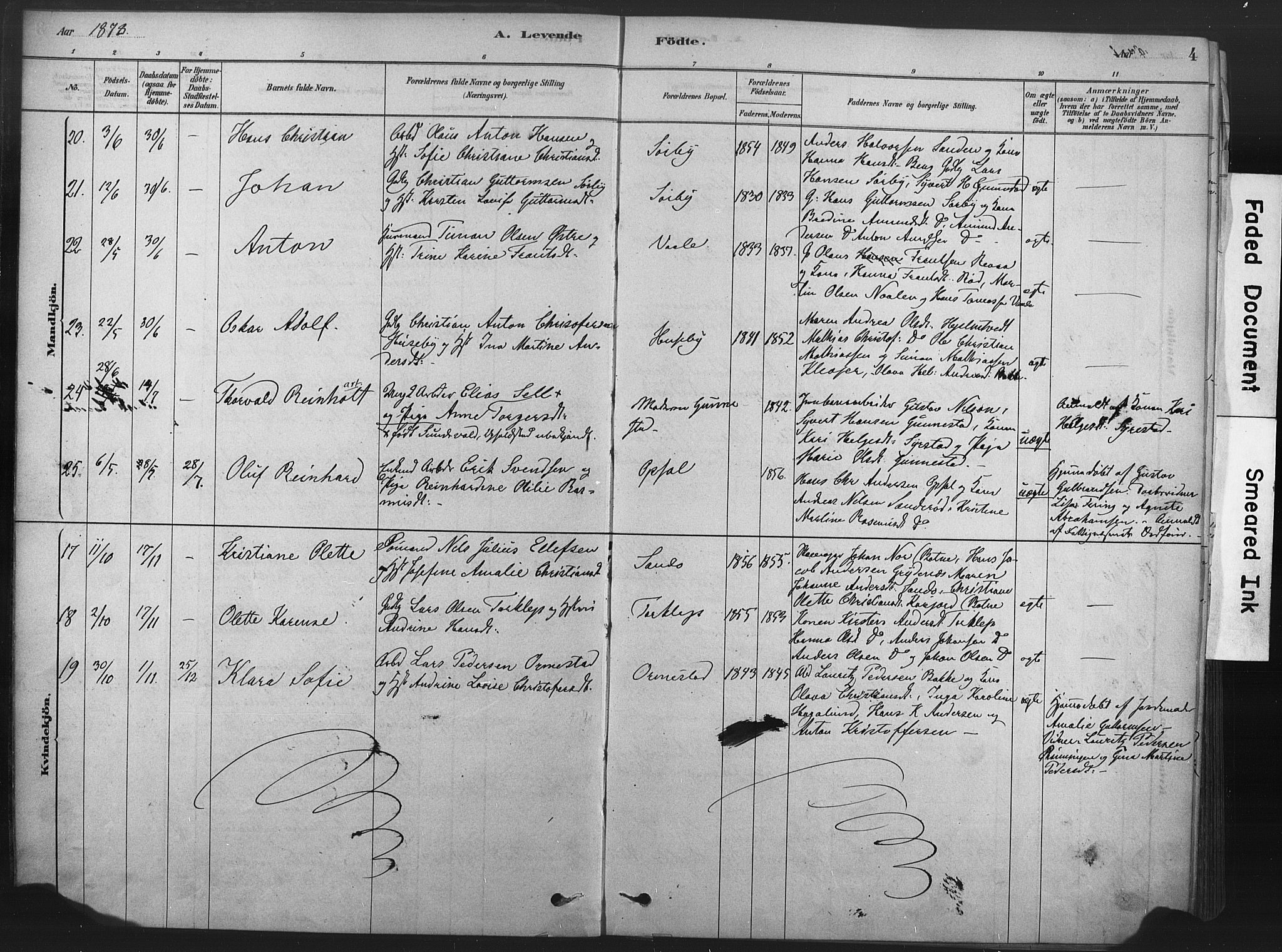 Våle kirkebøker, AV/SAKO-A-334/F/Fa/L0011: Parish register (official) no. I 11, 1878-1906, p. 4