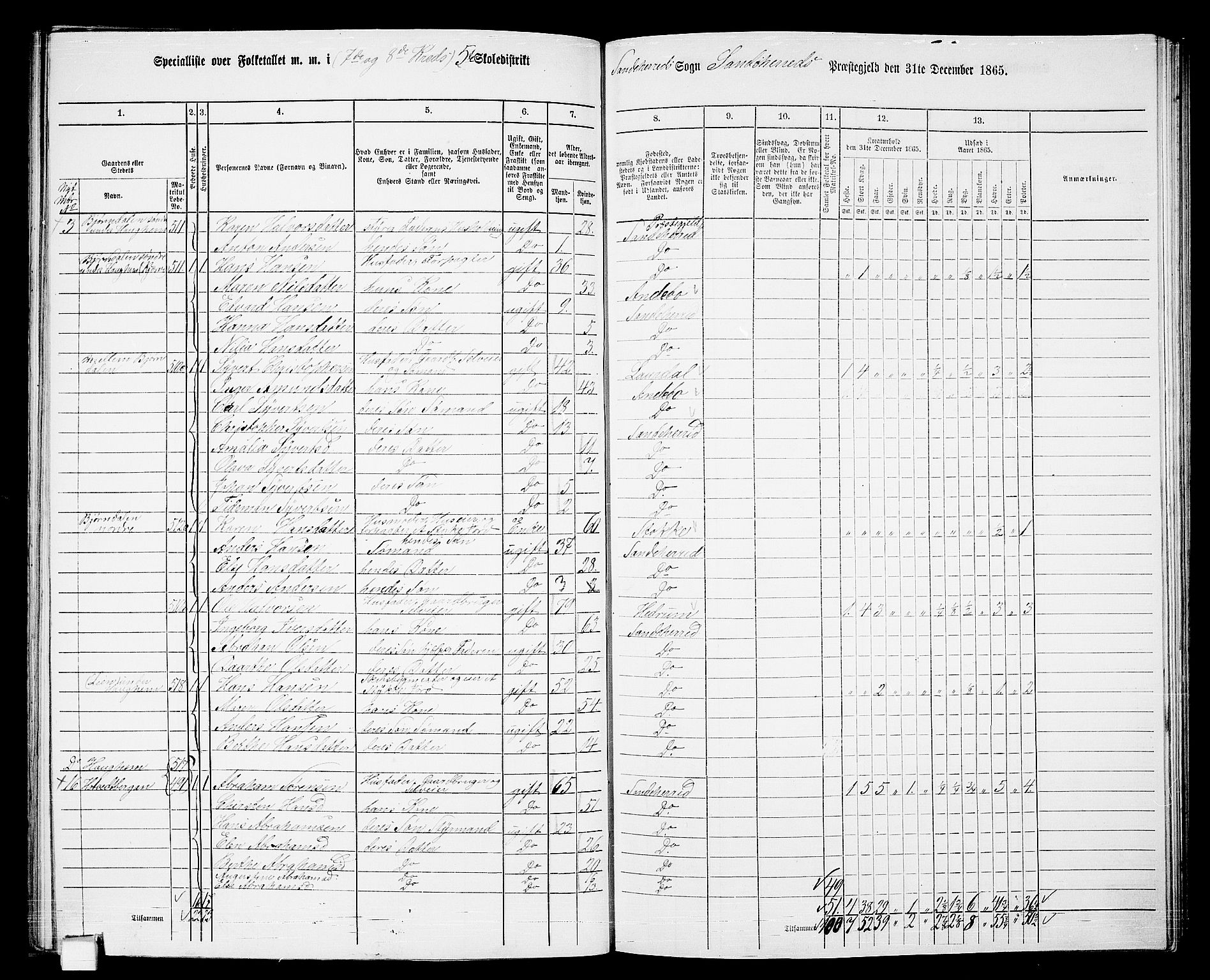 RA, 1865 census for Sandeherred/Sandeherred, 1865, p. 134