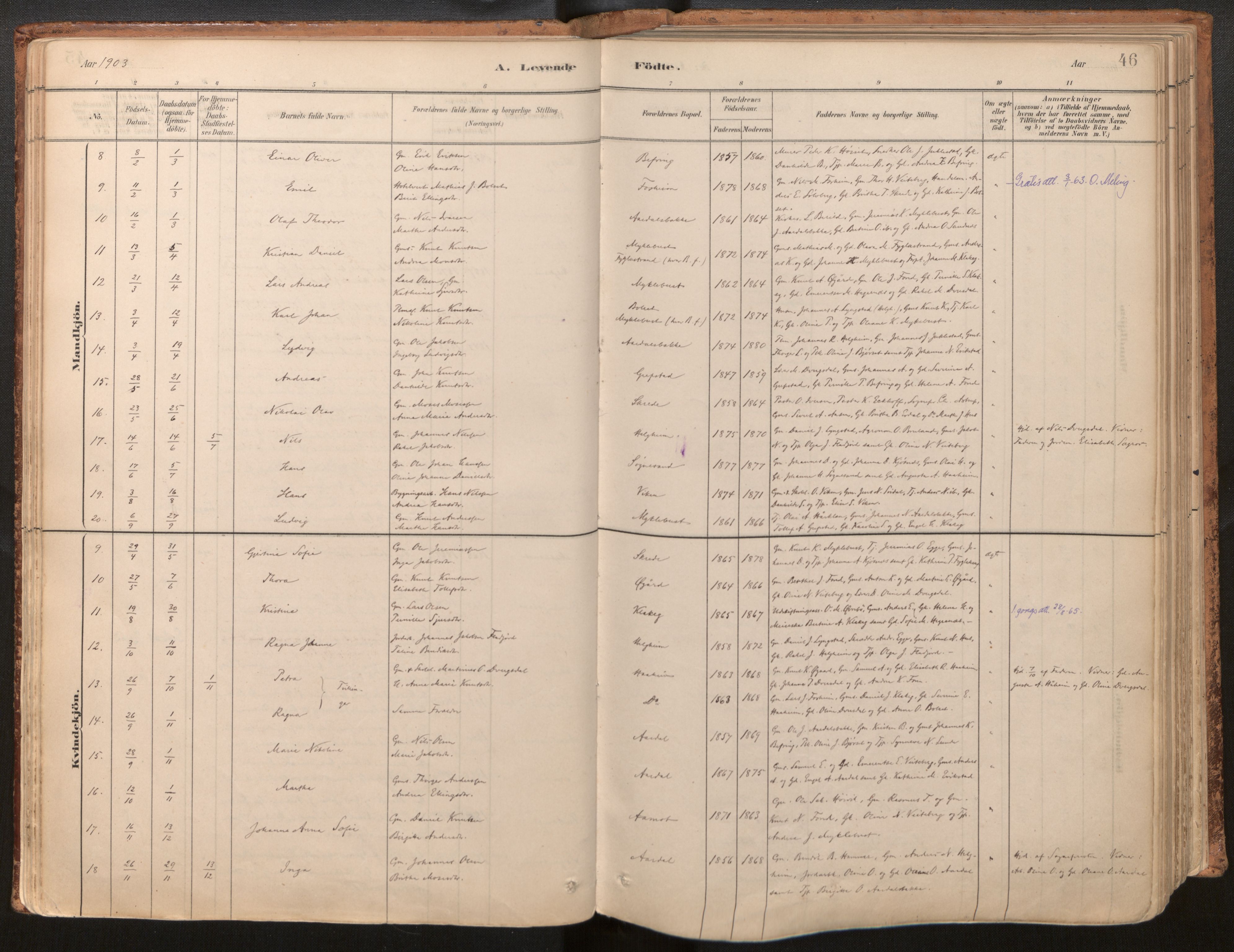 Jølster sokneprestembete, SAB/A-80701/H/Haa/Haac/L0001: Parish register (official) no. C 1, 1882-1928, p. 46