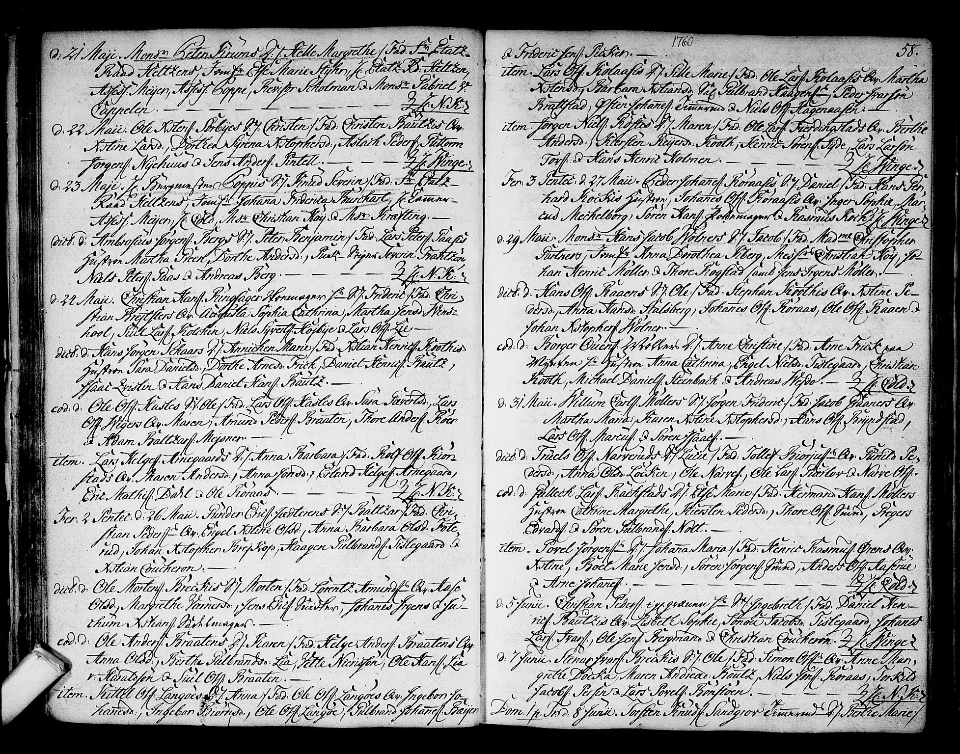 Kongsberg kirkebøker, AV/SAKO-A-22/F/Fa/L0004: Parish register (official) no. I 4, 1756-1768, p. 58