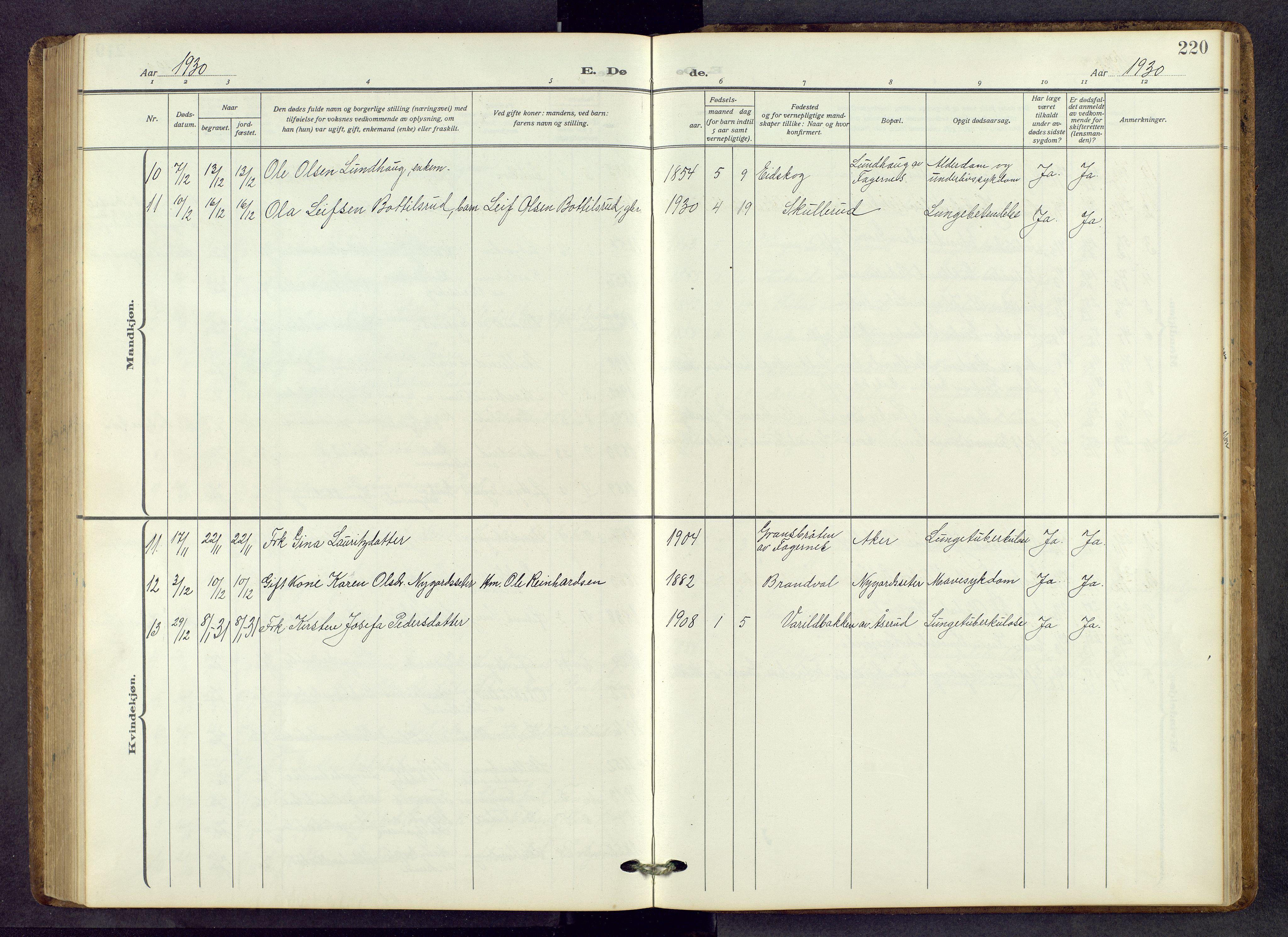 Vinger prestekontor, AV/SAH-PREST-024/H/Ha/Hab/L0006: Parish register (copy) no. 6, 1921-1973, p. 220