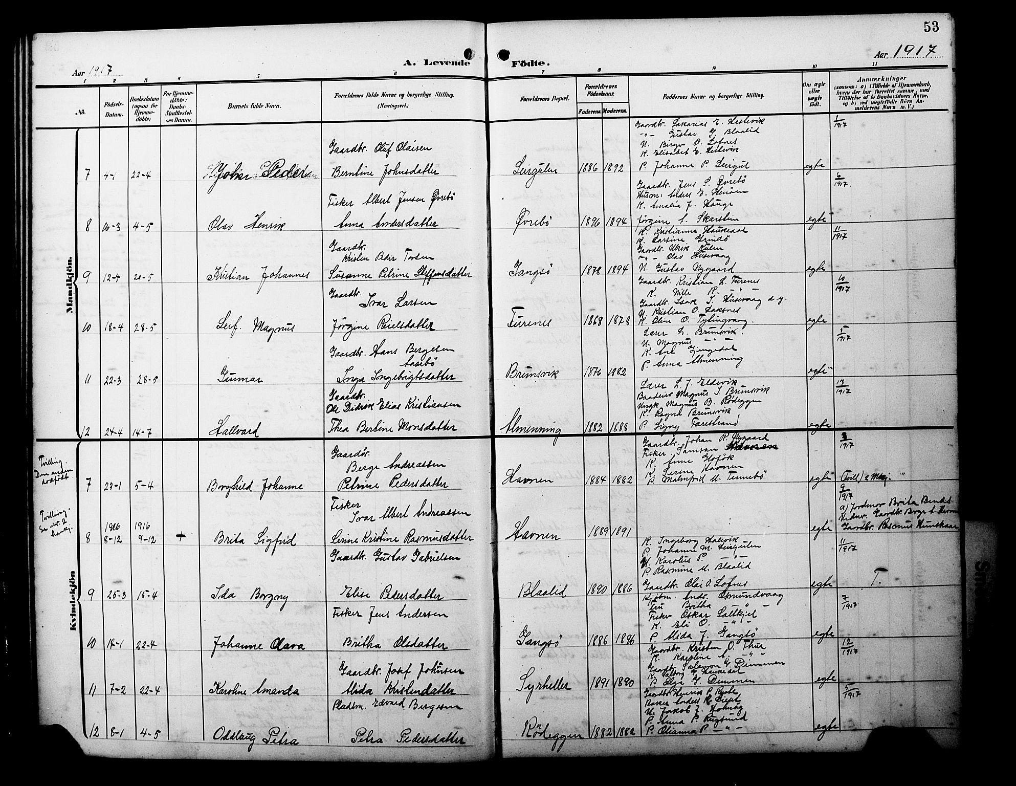 Davik sokneprestembete, AV/SAB-A-79701/H/Hab/Habc/L0003: Parish register (copy) no. C 3, 1907-1929, p. 53